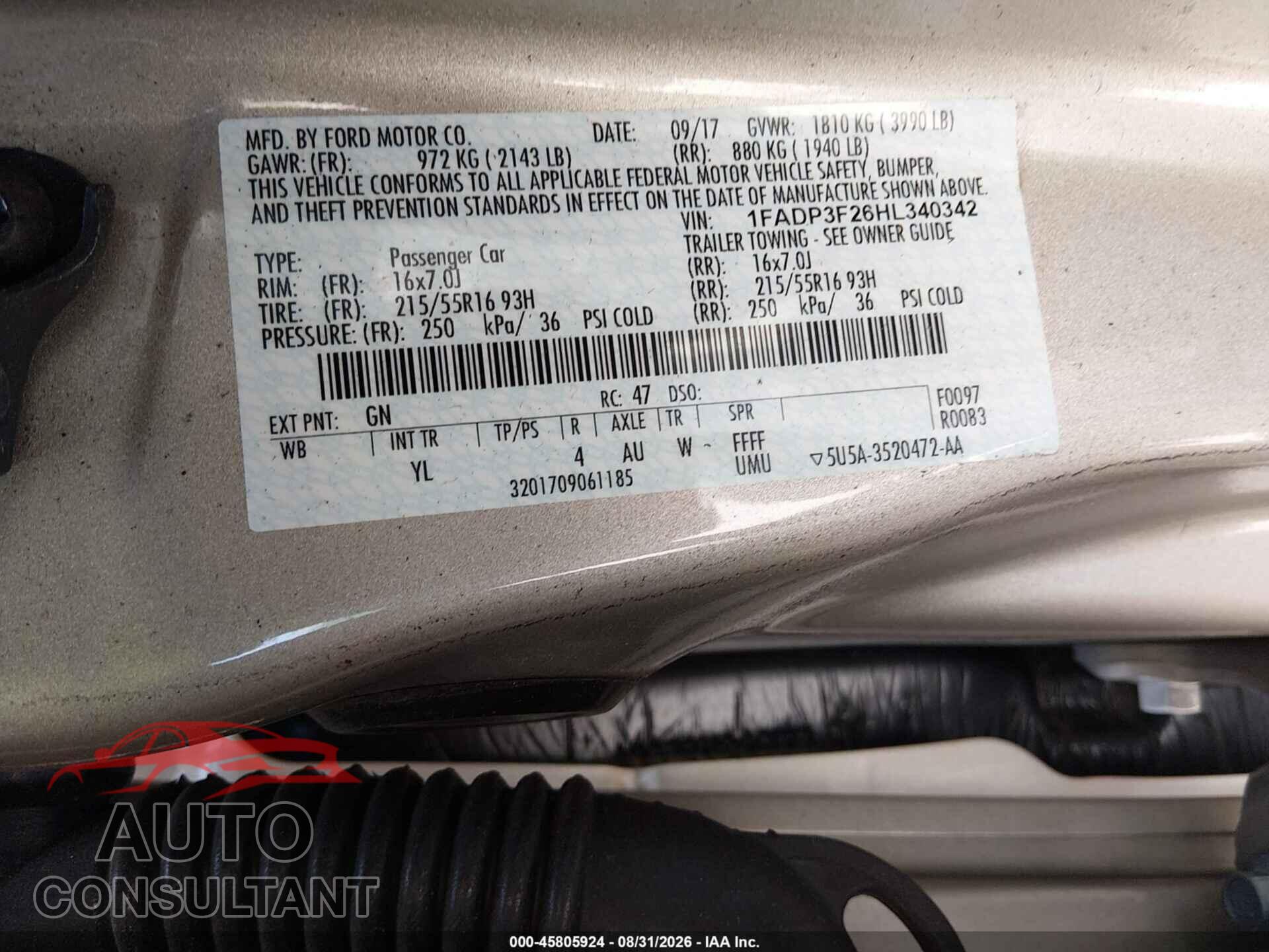 FORD FOCUS 2017 - 1FADP3F26HL340342