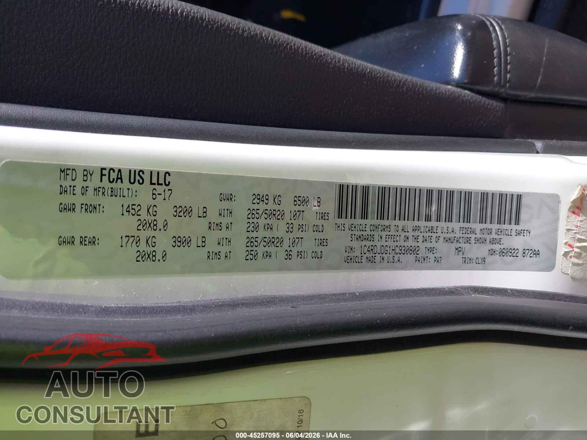 DODGE DURANGO 2017 - 1C4RDJDG1HC930802