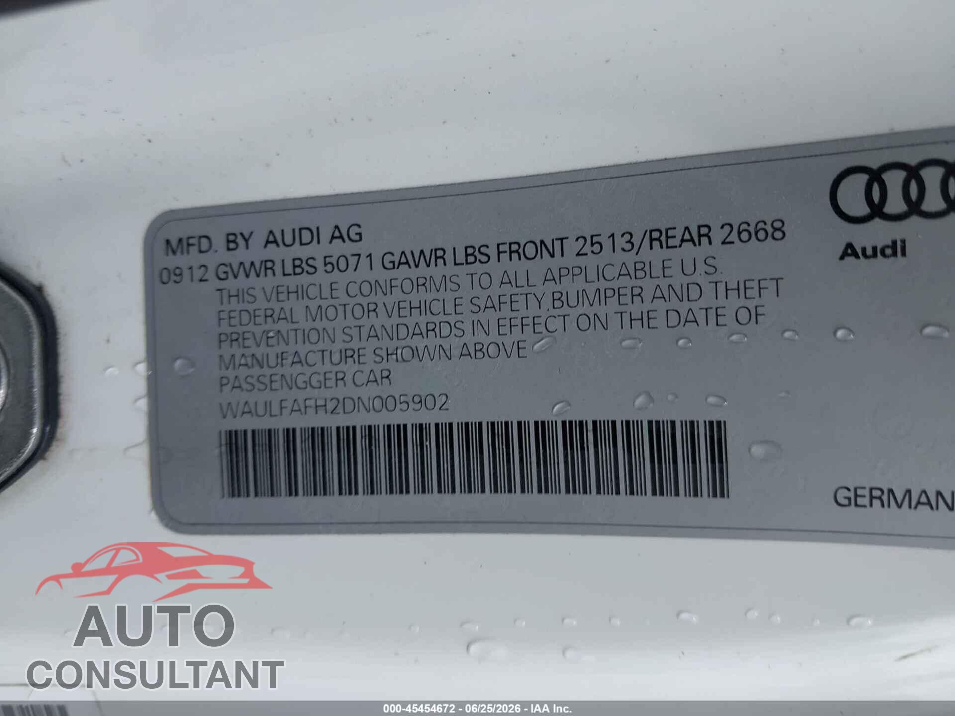 AUDI A5 2013 - WAULFAFH2DN005902