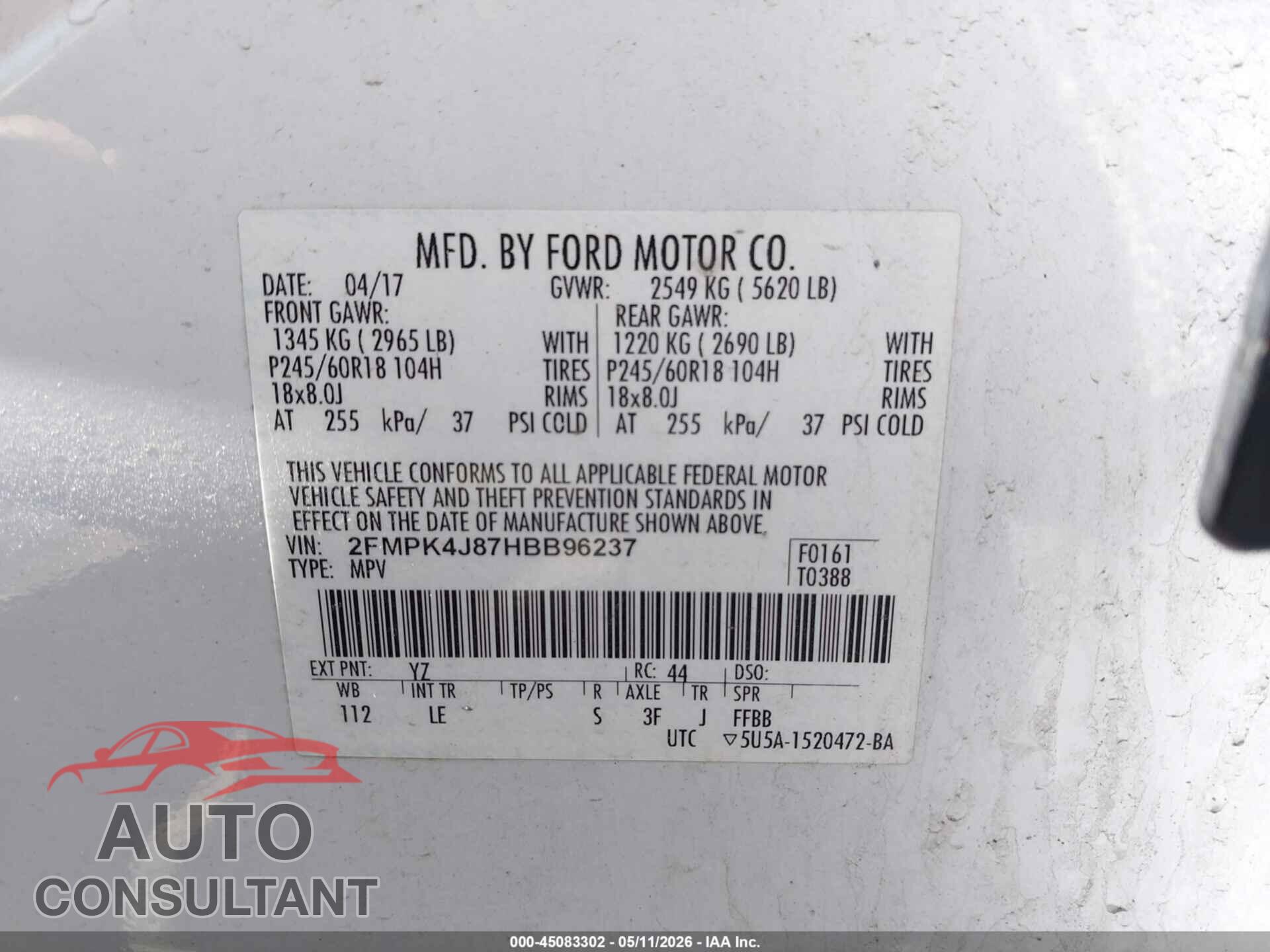 FORD EDGE 2017 - 2FMPK4J87HBB96237