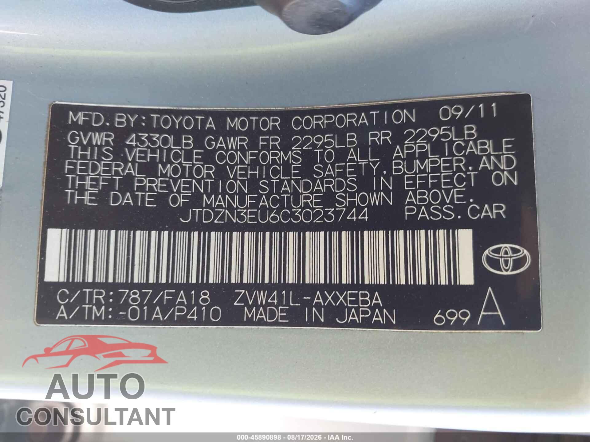 TOYOTA PRIUS V 2012 - JTDZN3EU6C3023744