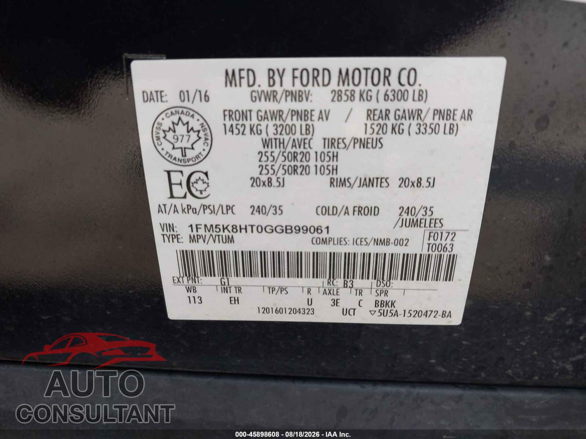 FORD EXPLORER 2016 - 1FM5K8HT0GGB99061