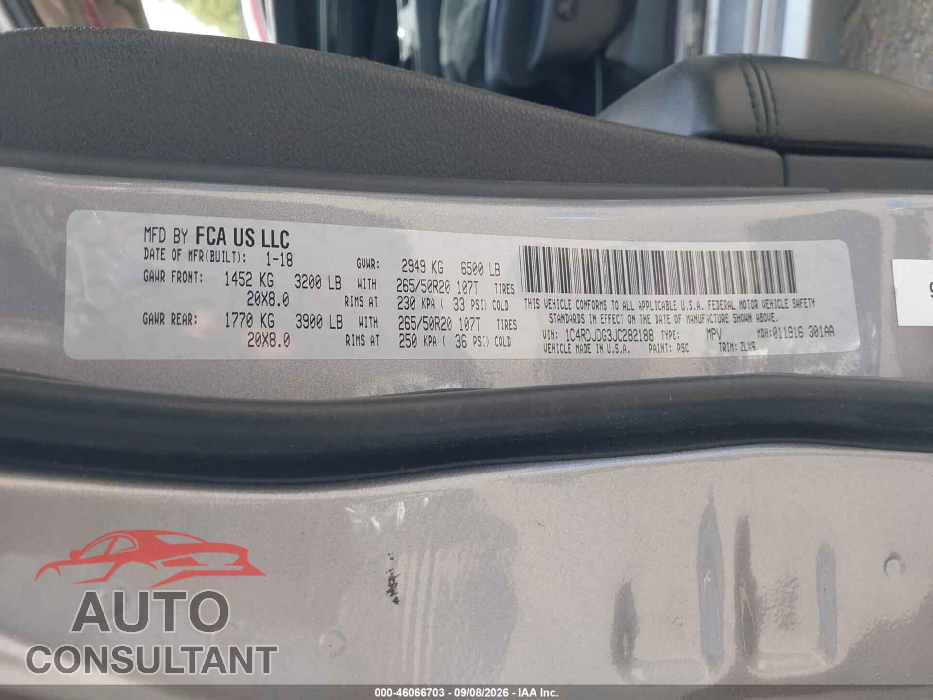 DODGE DURANGO 2018 - 1C4RDJDG3JC282188