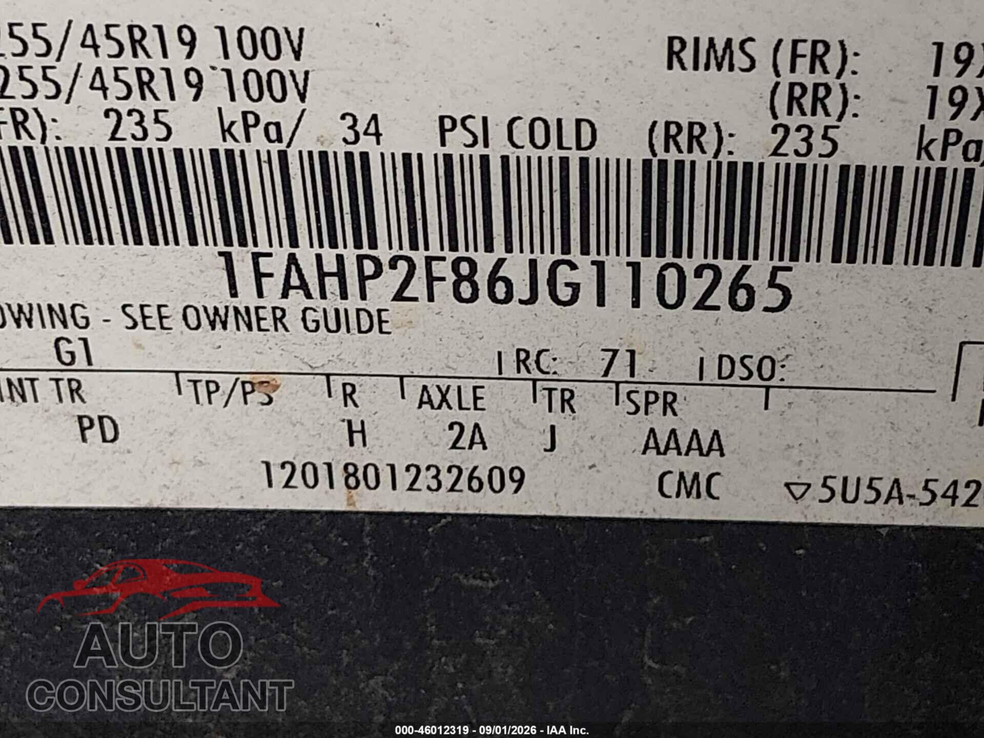FORD TAURUS 2018 - 1FAHP2F86JG110265