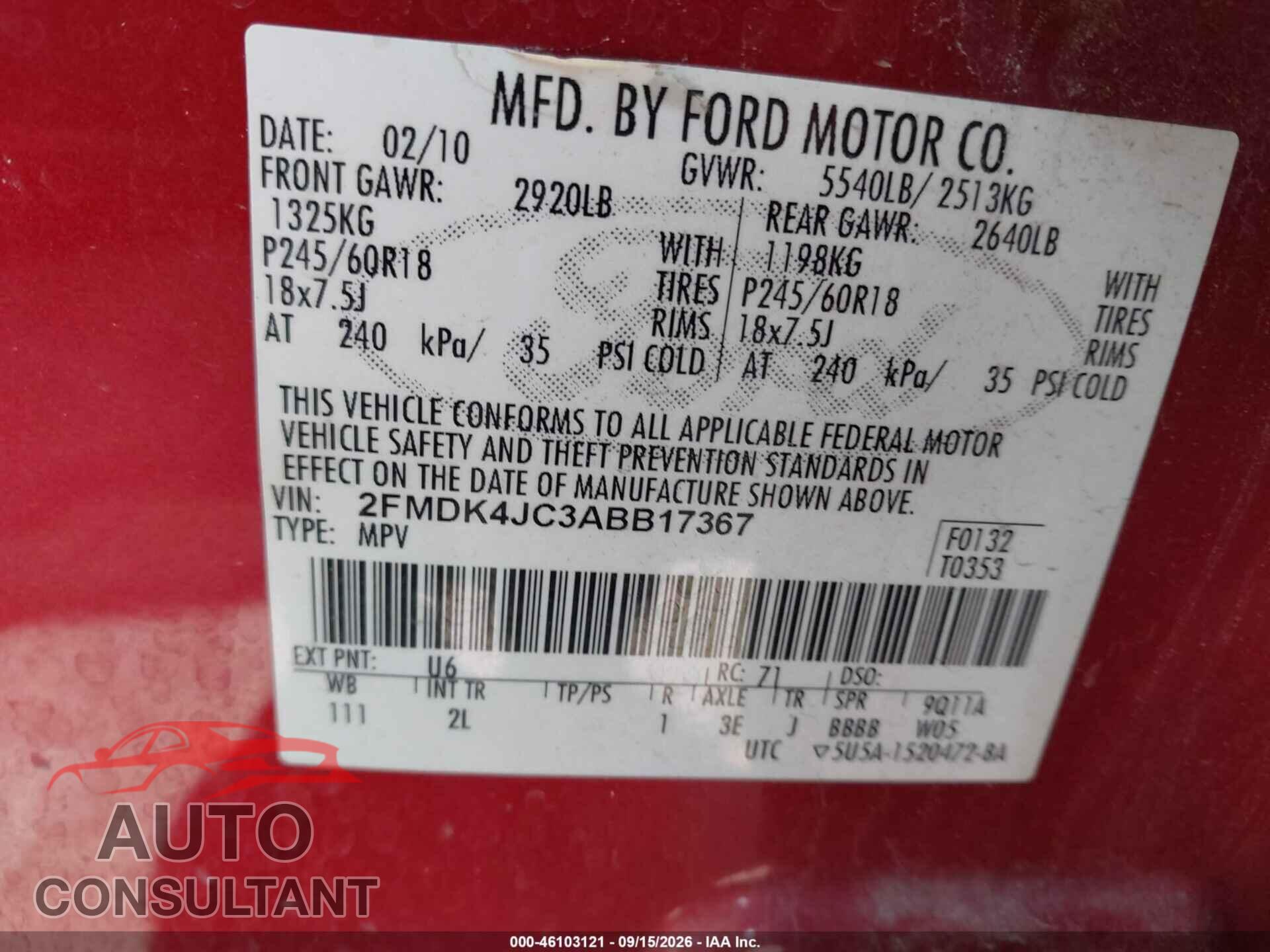 FORD EDGE 2010 - 2FMDK4JC3ABB17367