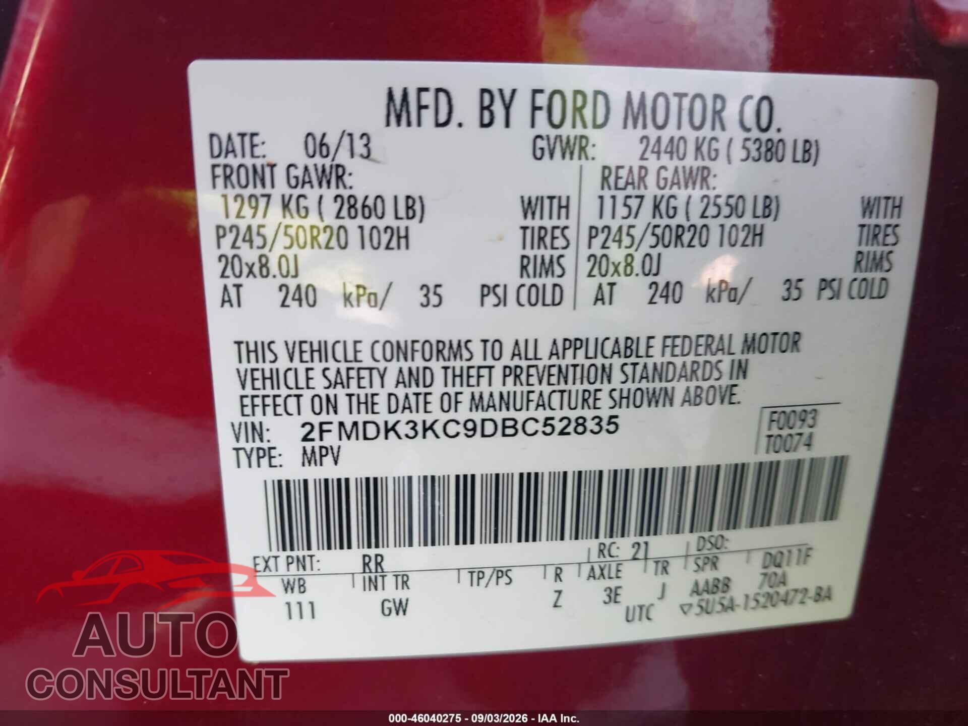 FORD EDGE 2013 - 2FMDK3KC9DBC52835