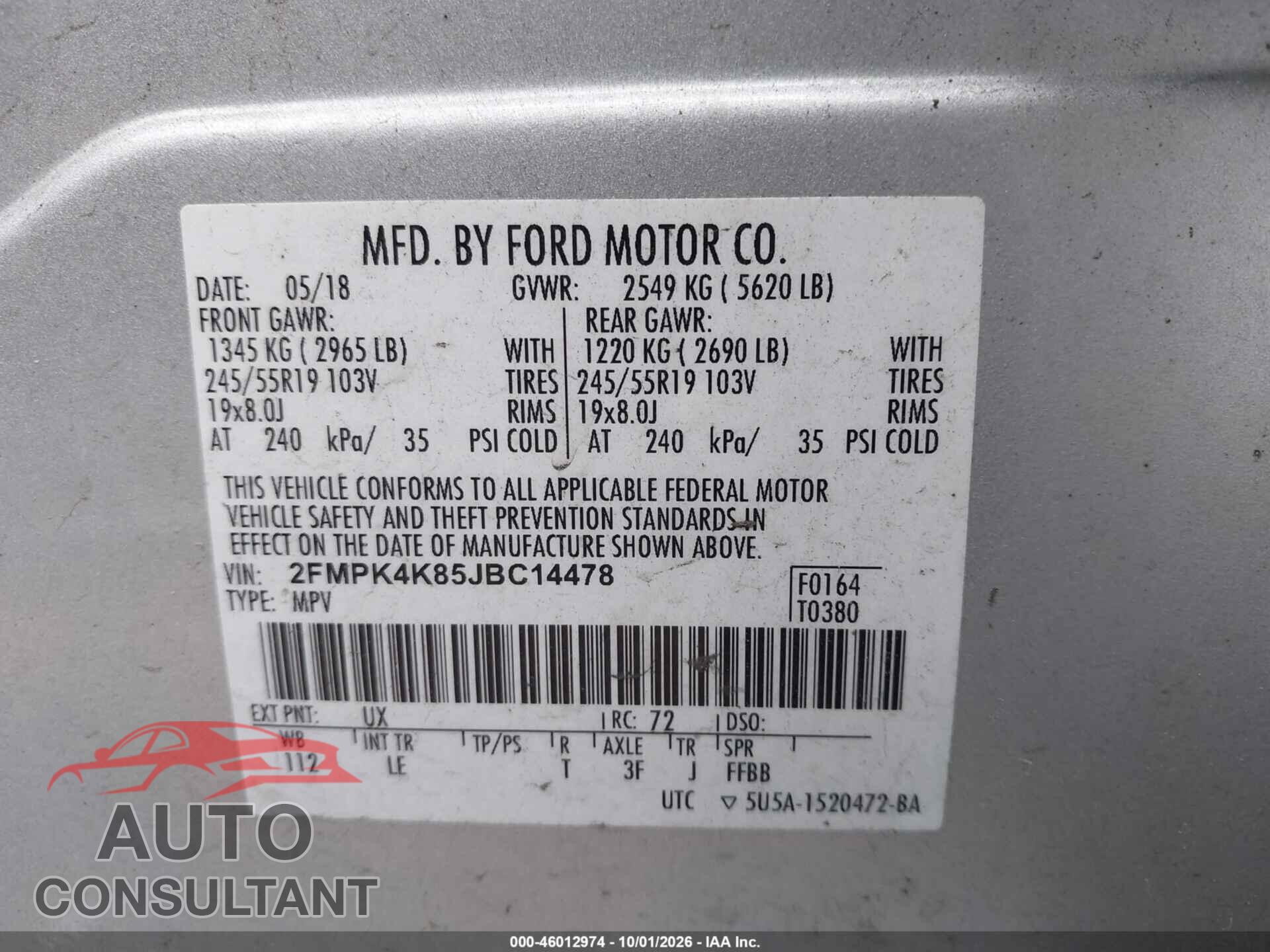 FORD EDGE 2018 - 2FMPK4K85JBC14478