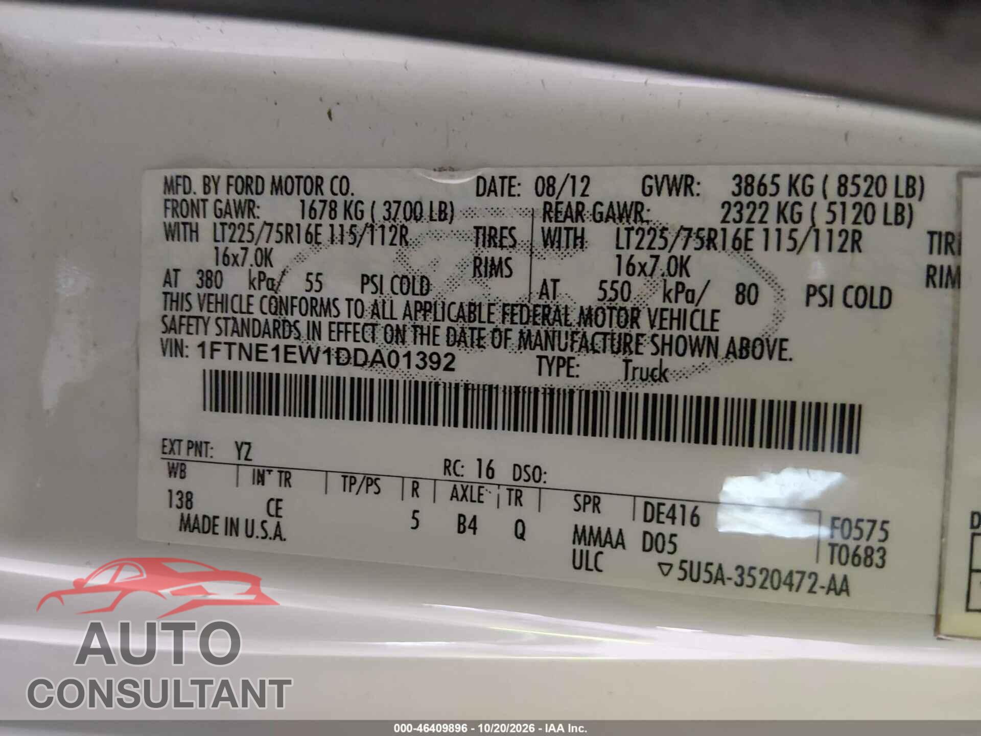 FORD E-150 2013 - 1FTNE1EW1DDA01392