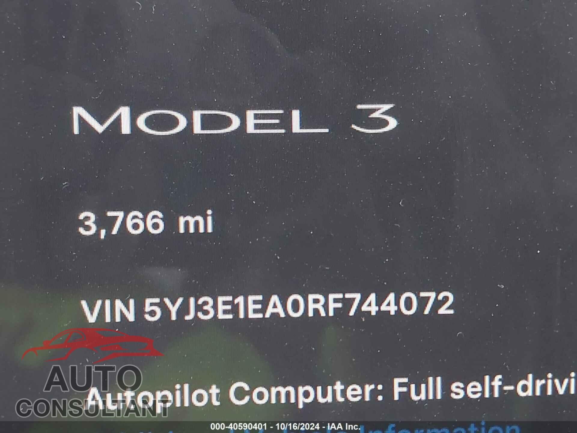 TESLA MODEL 3 2024 - 5YJ3E1EA0RF744072