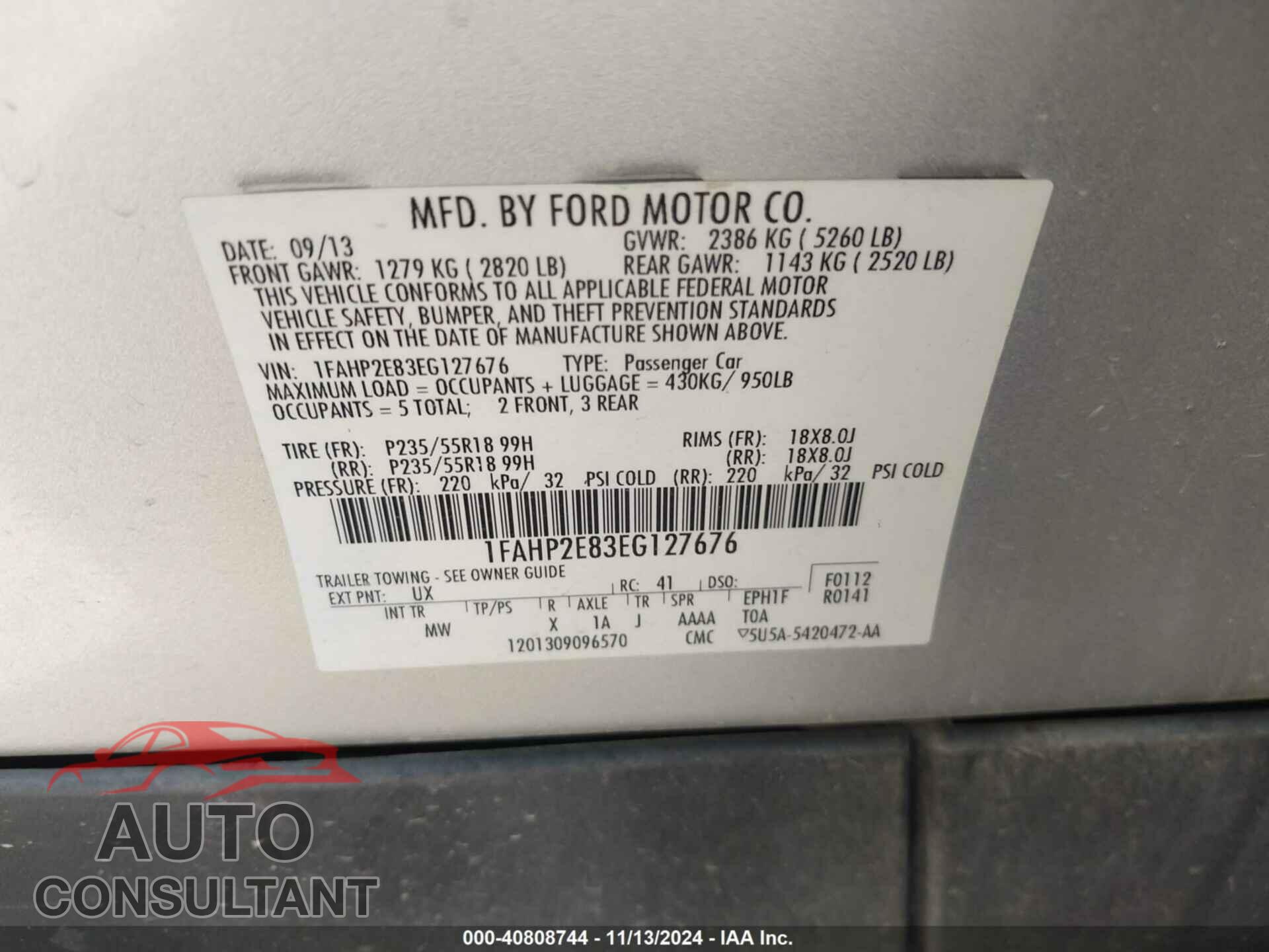 FORD TAURUS 2014 - 1FAHP2E83EG127676