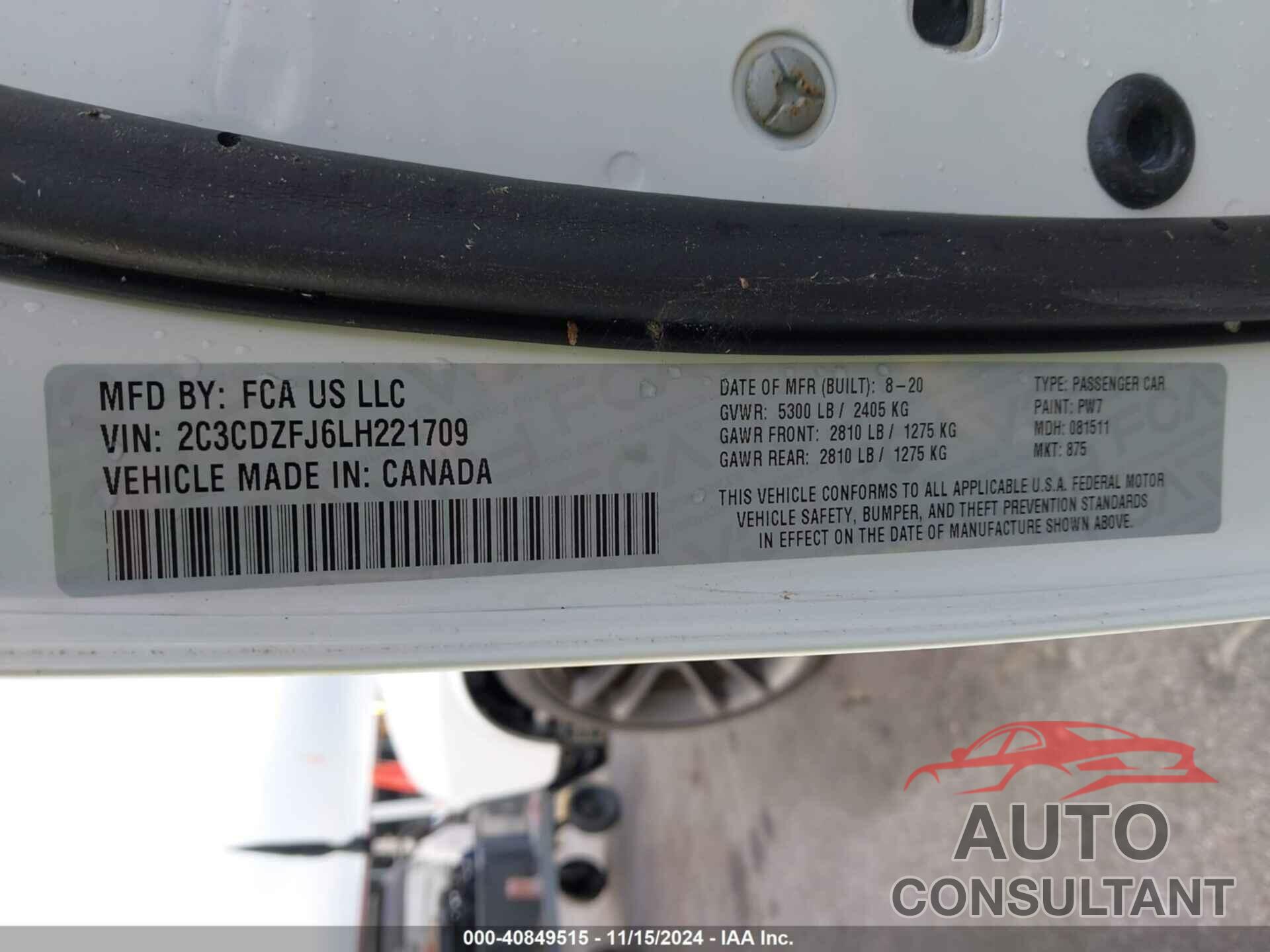 DODGE CHALLENGER 2020 - 2C3CDZFJ6LH221709