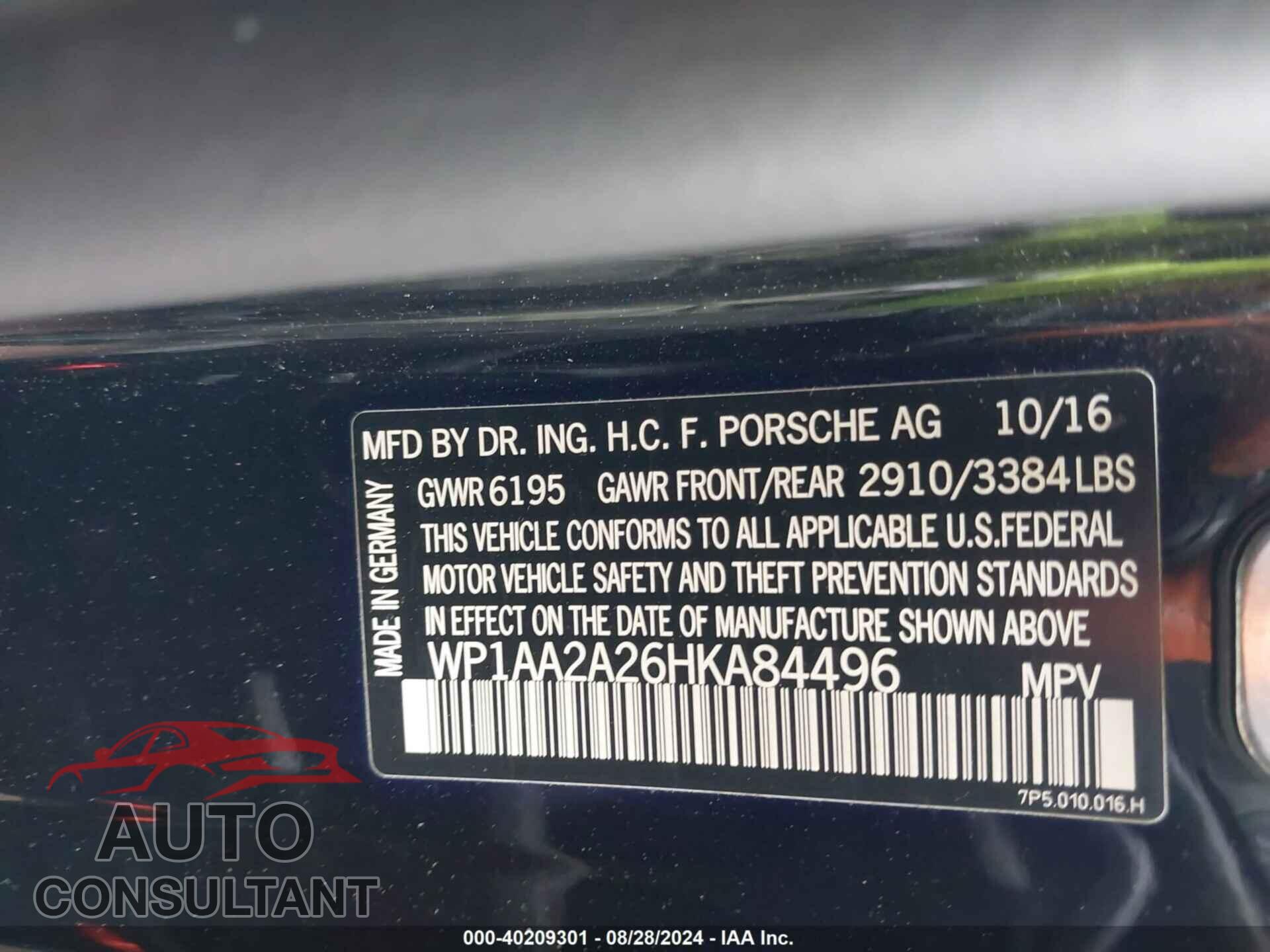 PORSCHE CAYENNE 2017 - WP1AA2A26HKA84496