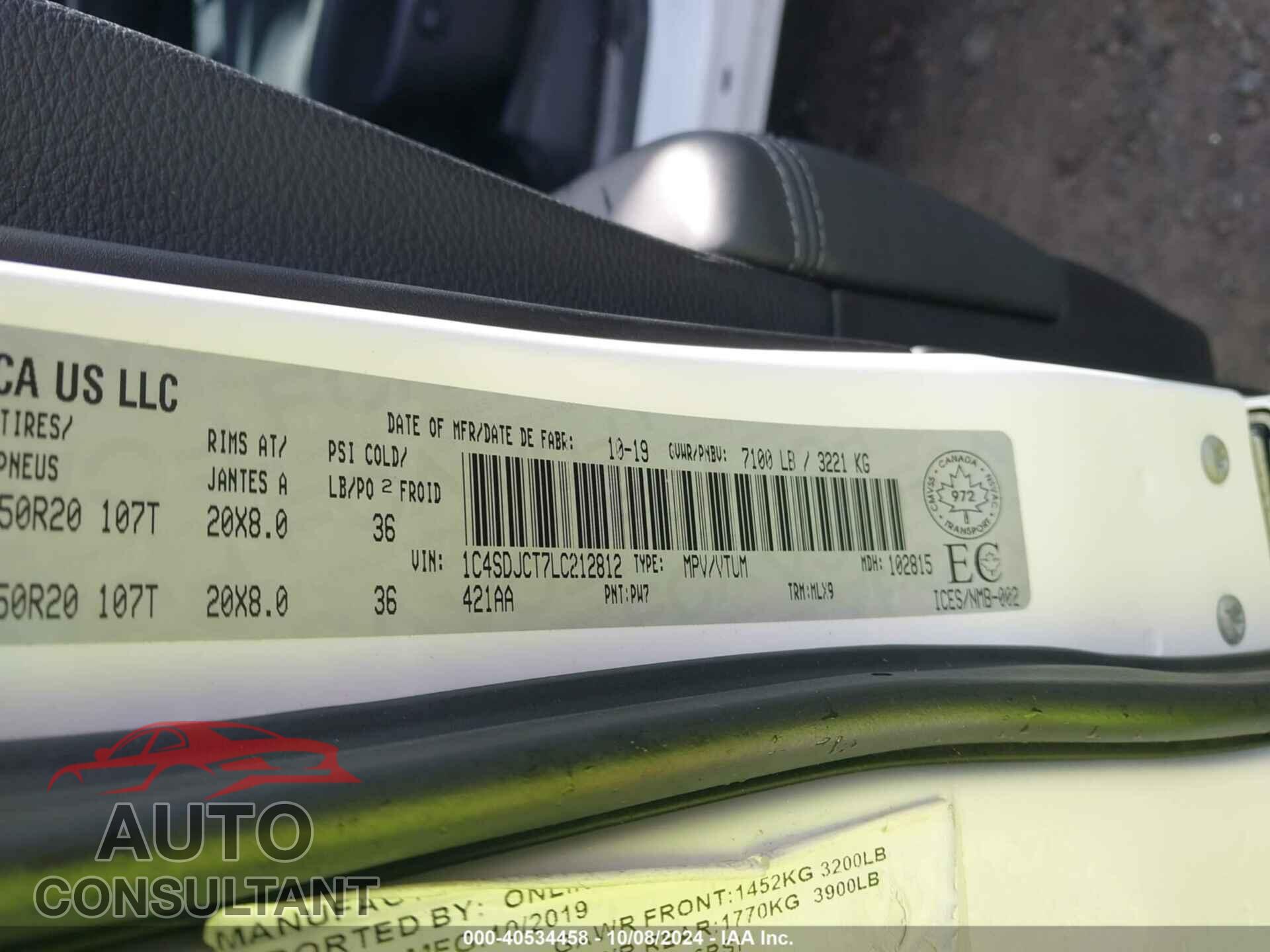 DODGE DURANGO 2020 - 1C4SDJCT7LC212812