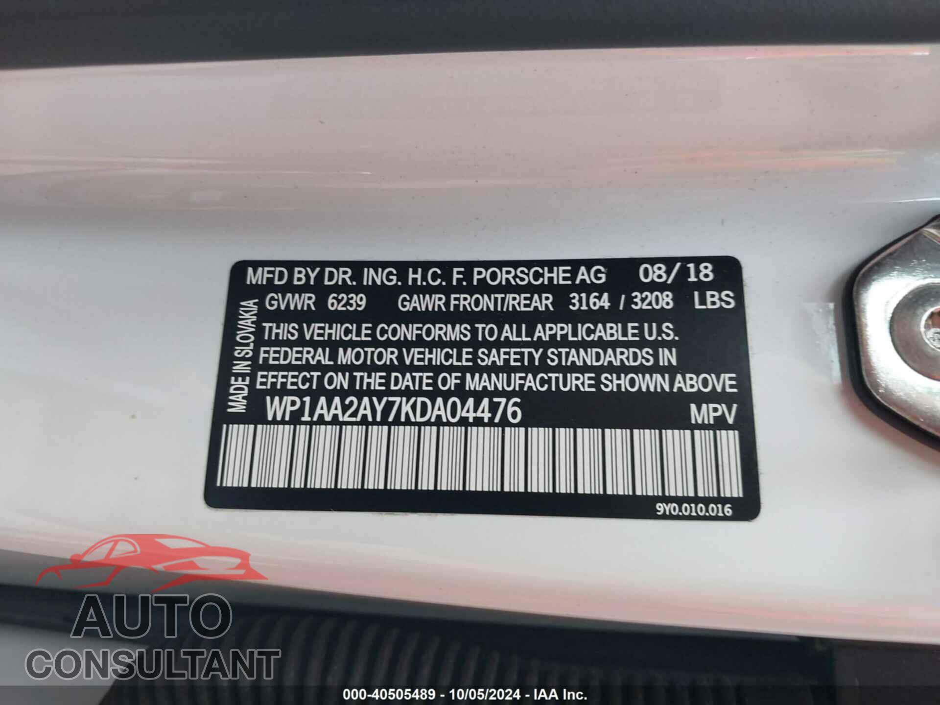 PORSCHE CAYENNE 2019 - WP1AA2AY7KDA04476