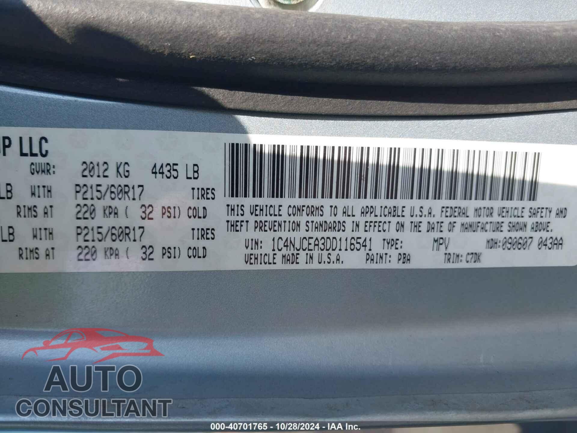 JEEP COMPASS 2013 - 1C4NJCEA3DD116541
