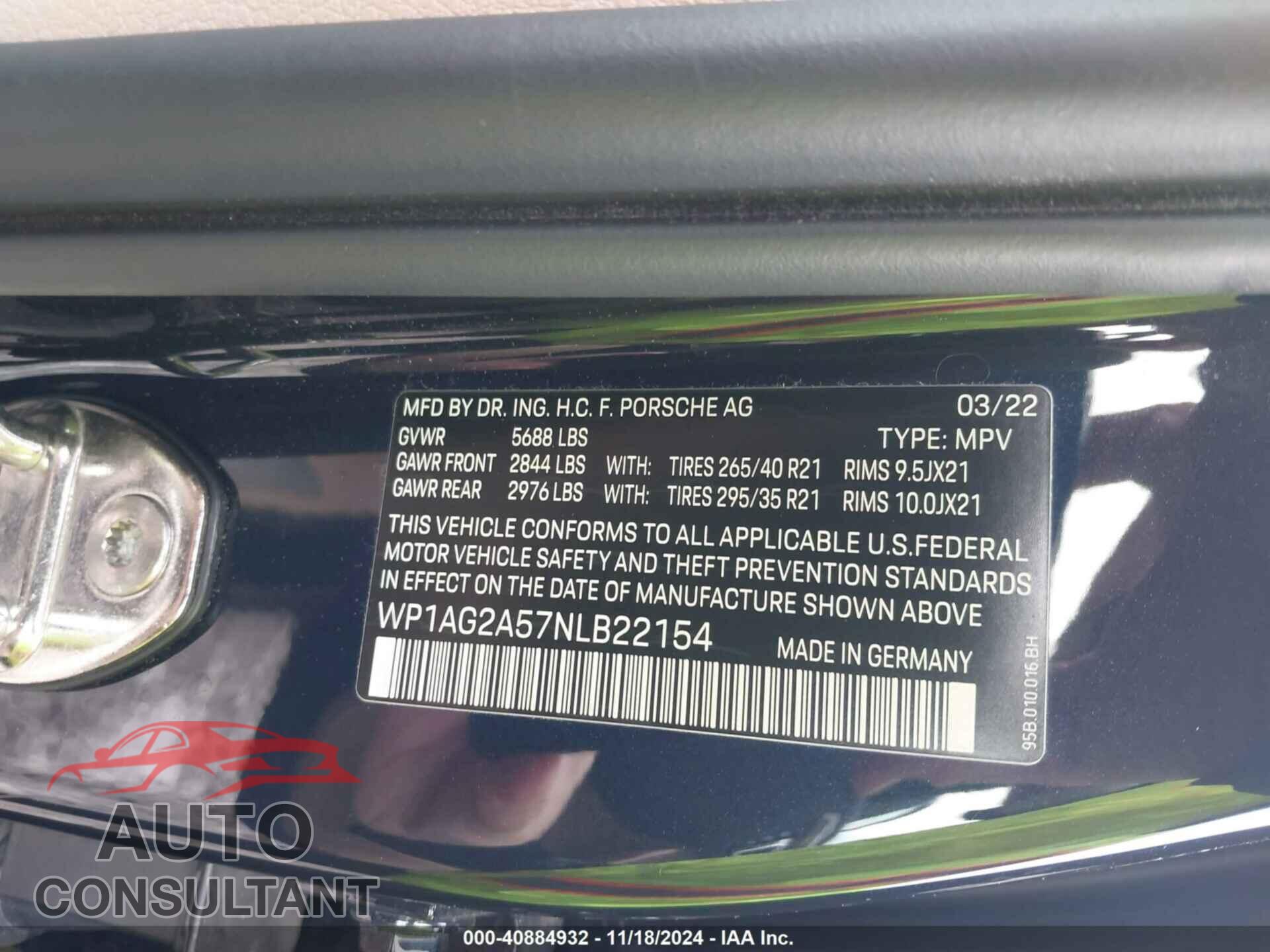 PORSCHE MACAN 2022 - WP1AG2A57NLB22154