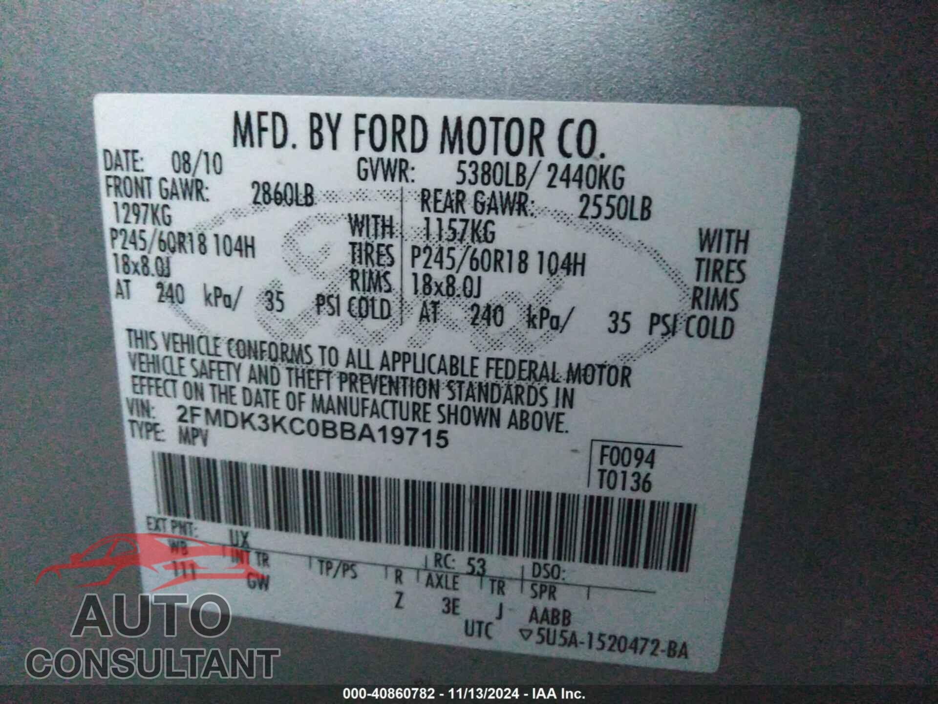 FORD EDGE 2011 - 2FMDK3KC0BBA19715