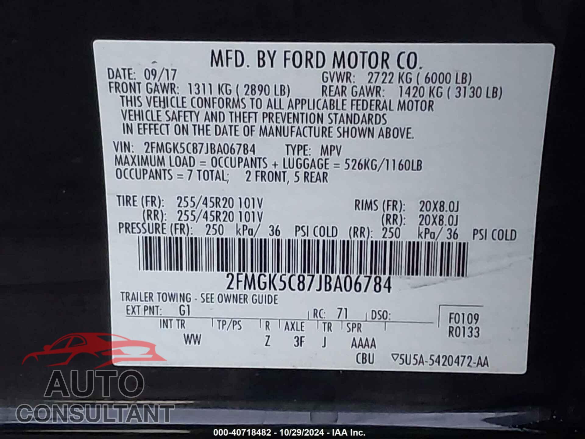 FORD FLEX 2018 - 2FMGK5C87JBA06784