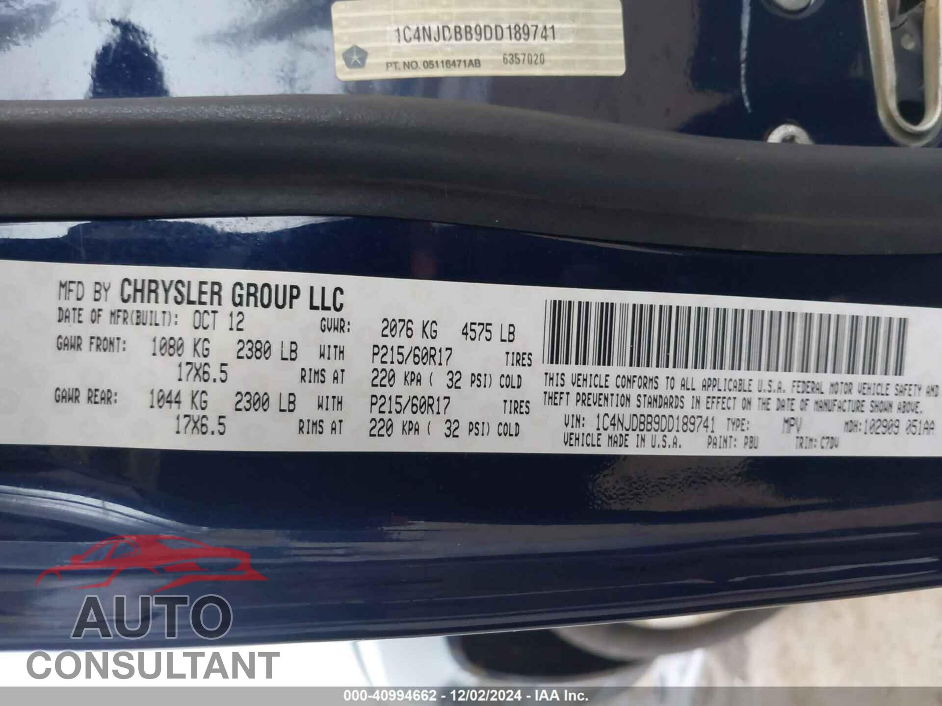 JEEP COMPASS 2013 - 1C4NJDBB9DD189741