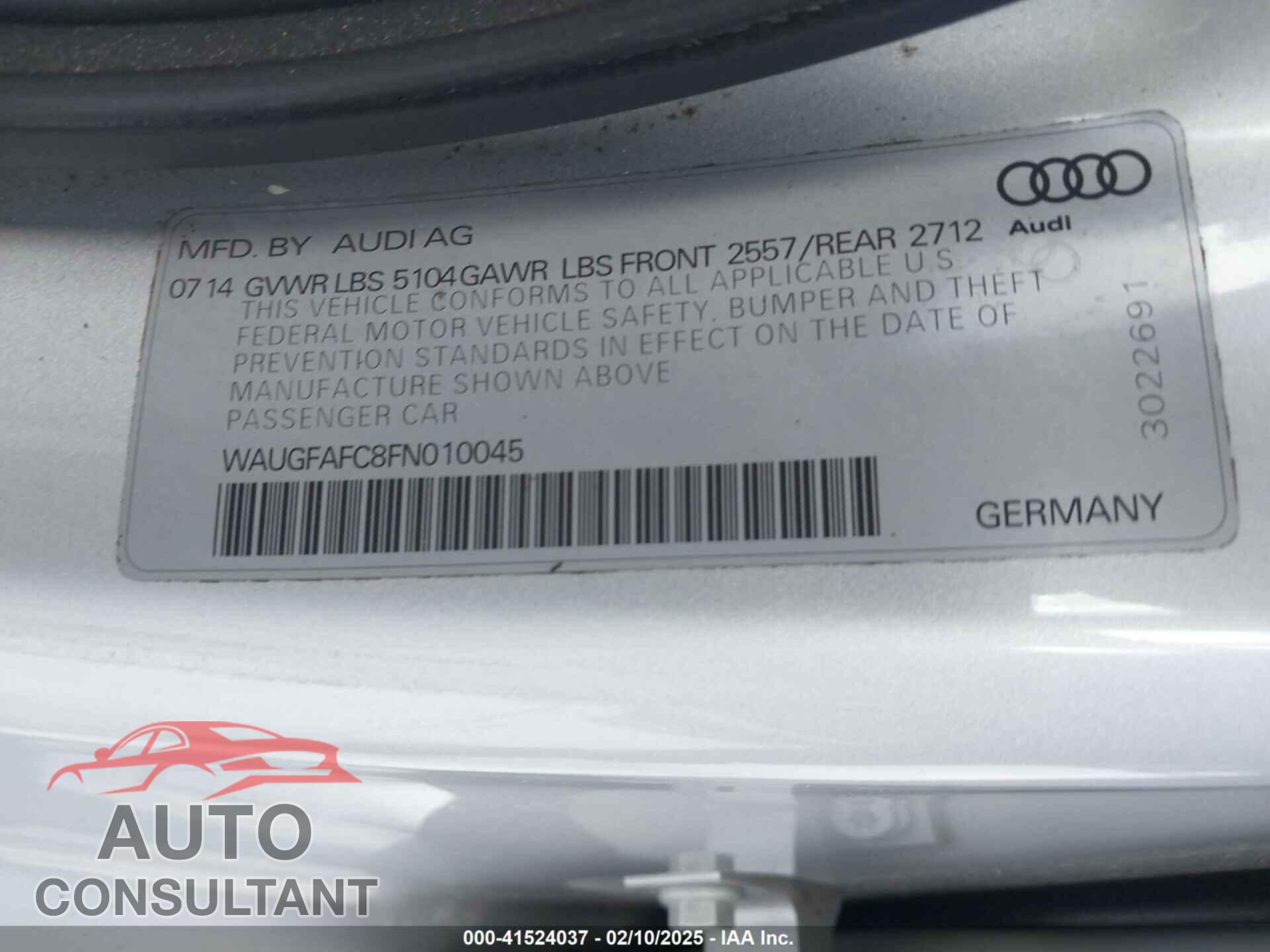 AUDI A6 2015 - WAUGFAFC8FN010045
