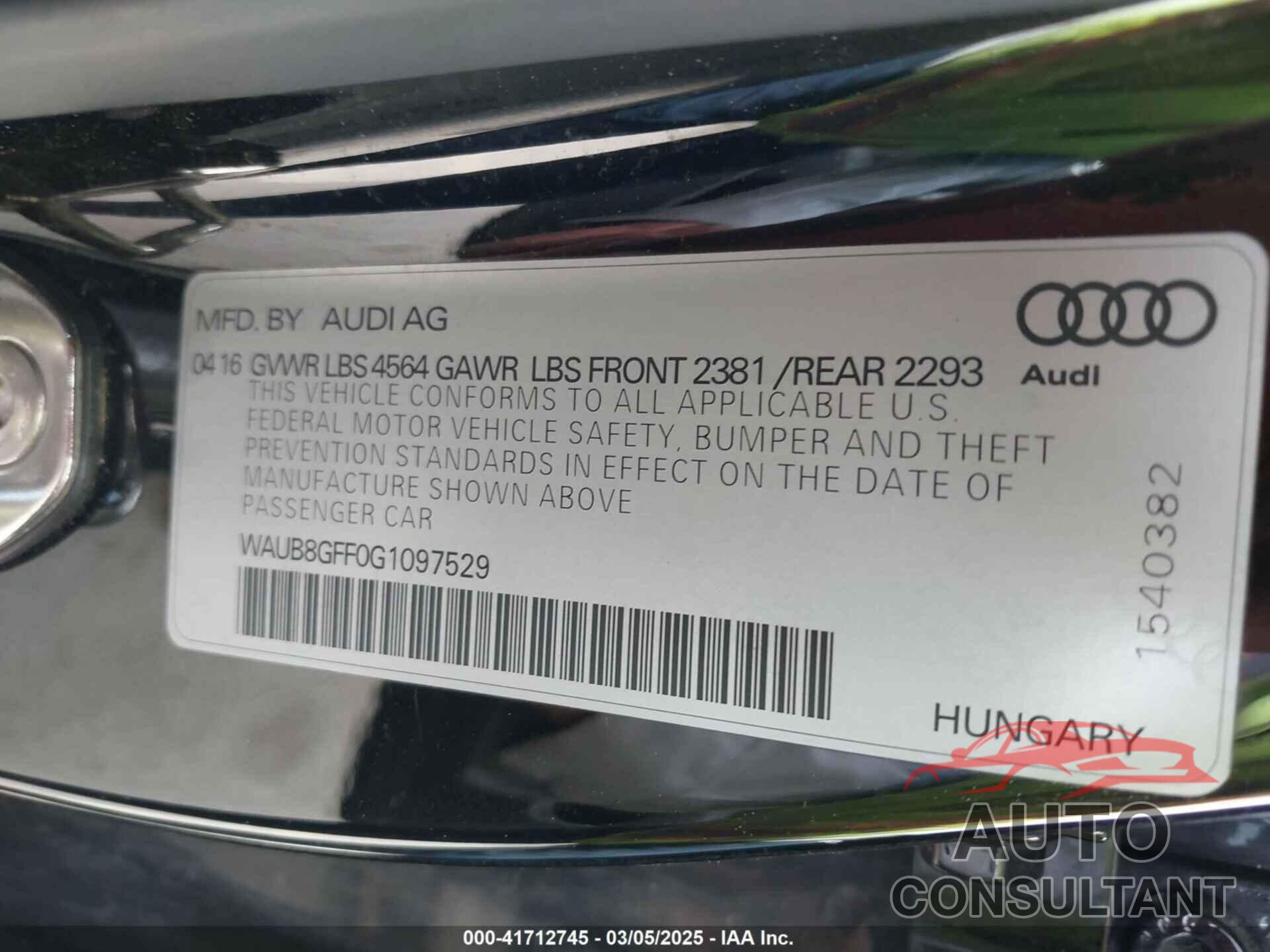 AUDI A3 2016 - WAUB8GFF0G1097529