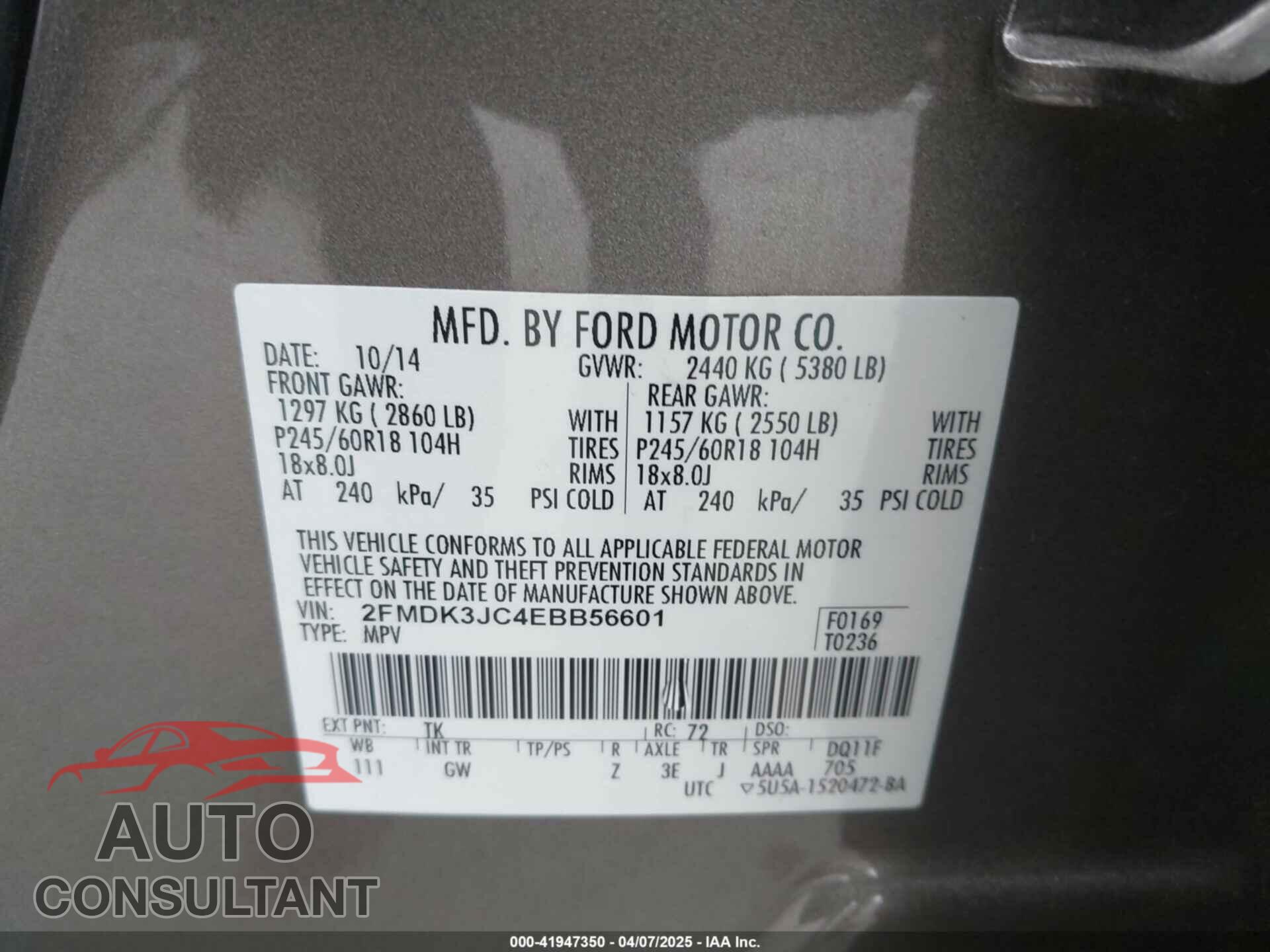 FORD EDGE 2014 - 2FMDK3JC4EBB56601