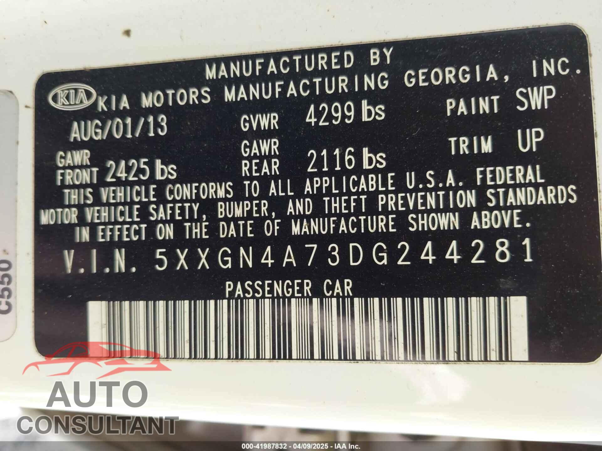 KIA OPTIMA 2013 - 5XXGN4A73DG244281