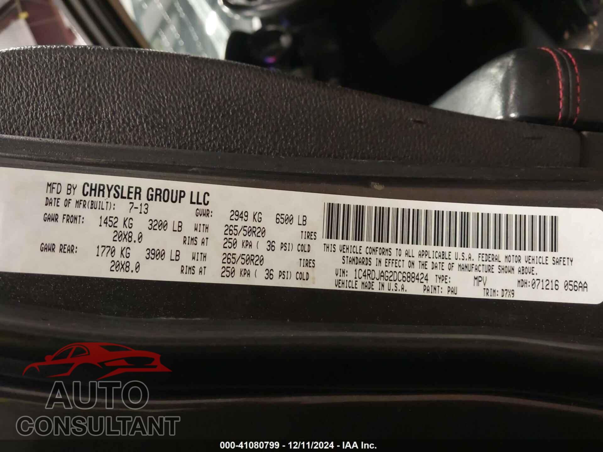 DODGE DURANGO 2013 - 1C4RDJAG2DC688424