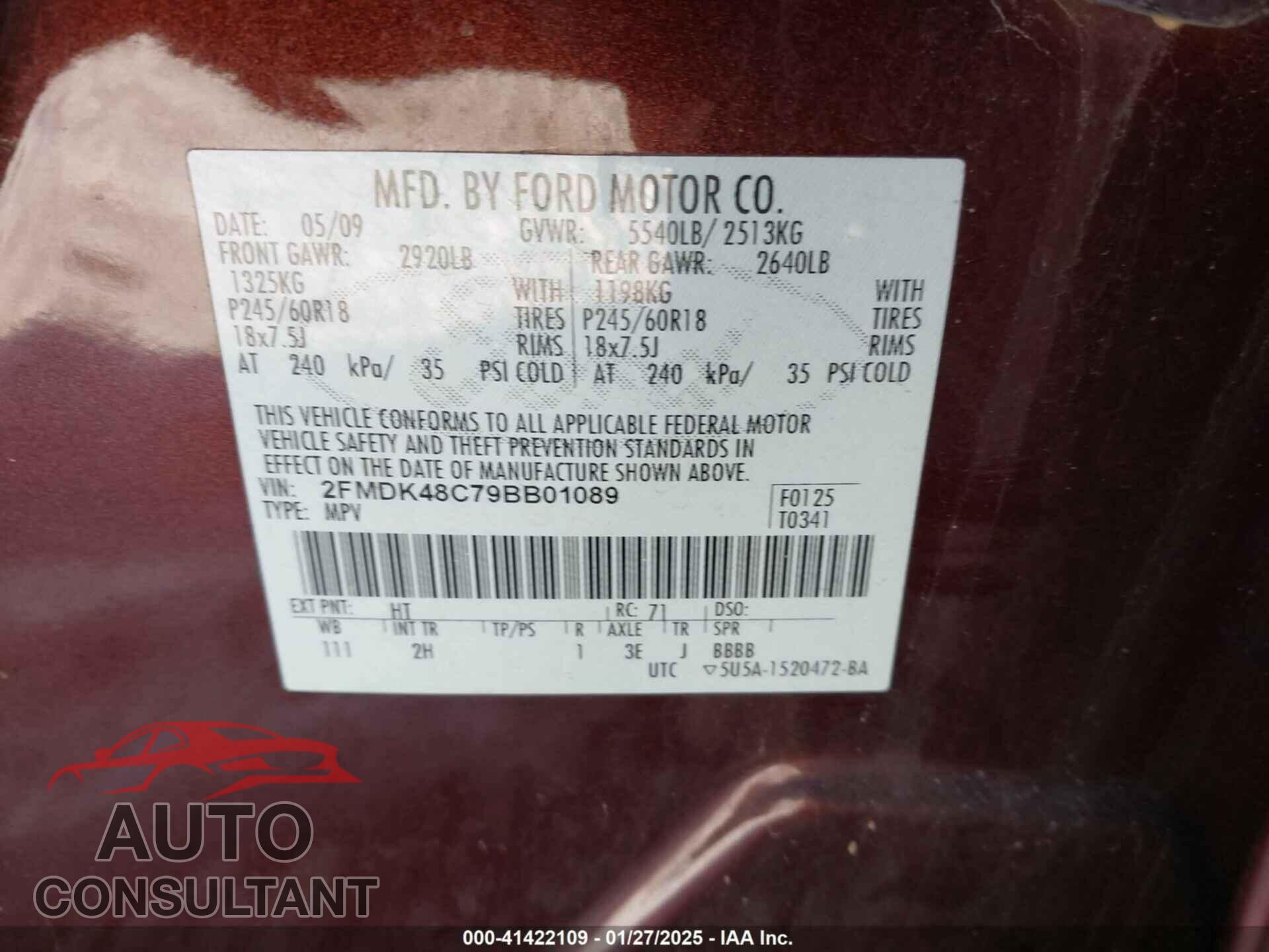 FORD EDGE 2009 - 2FMDK48C79BB01089