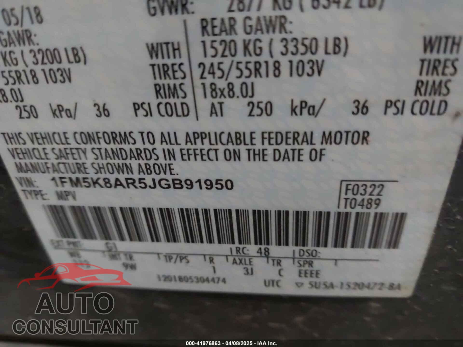 FORD POLICE INTERCEPTOR 2018 - 1FM5K8AR5JGB91950
