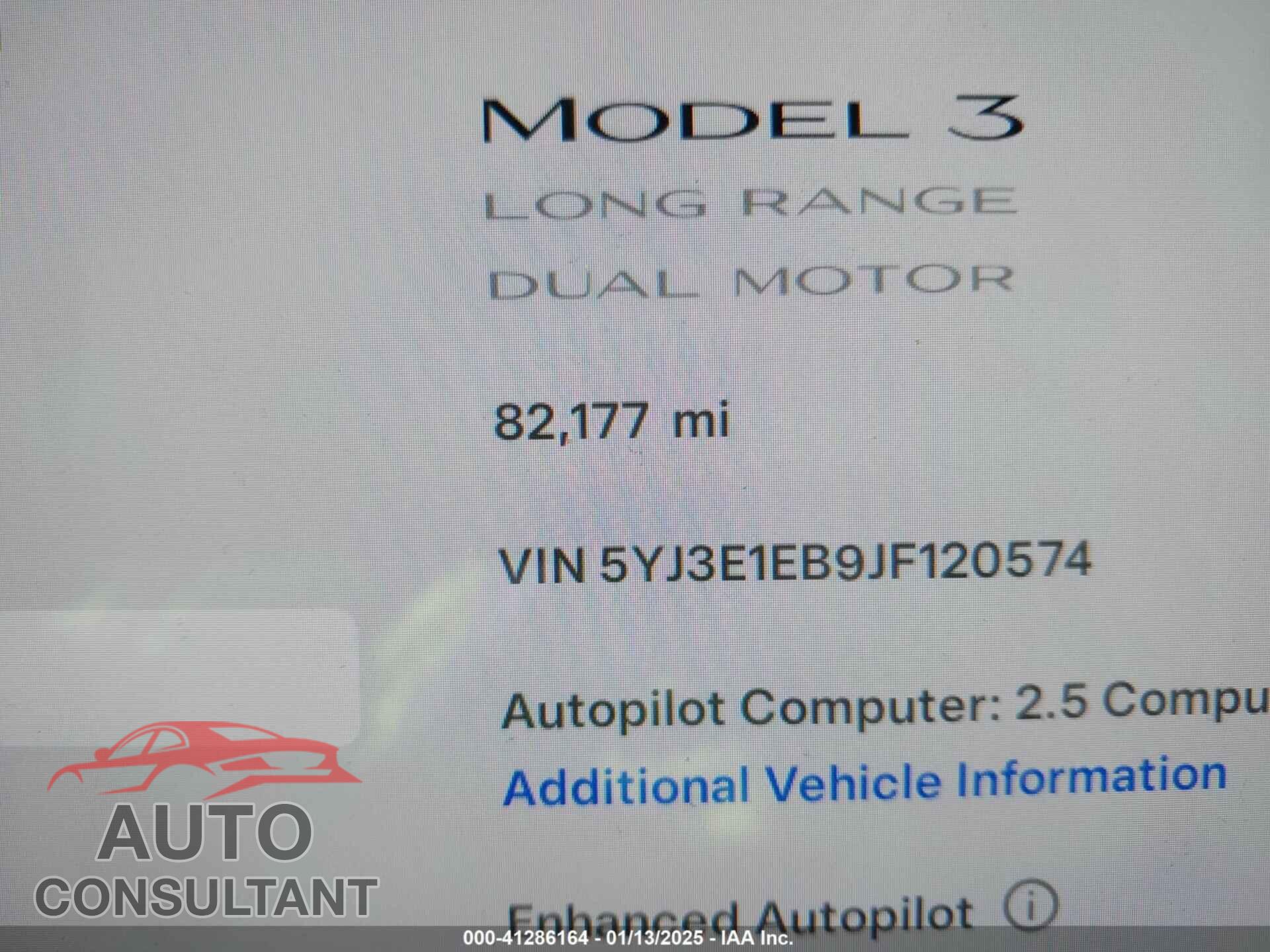 TESLA MODEL 3 2018 - 5YJ3E1EB9JF120574