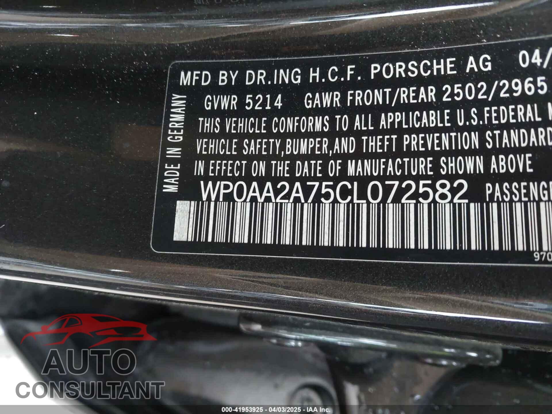 PORSCHE PANAMERA 2012 - WP0AA2A75CL072582