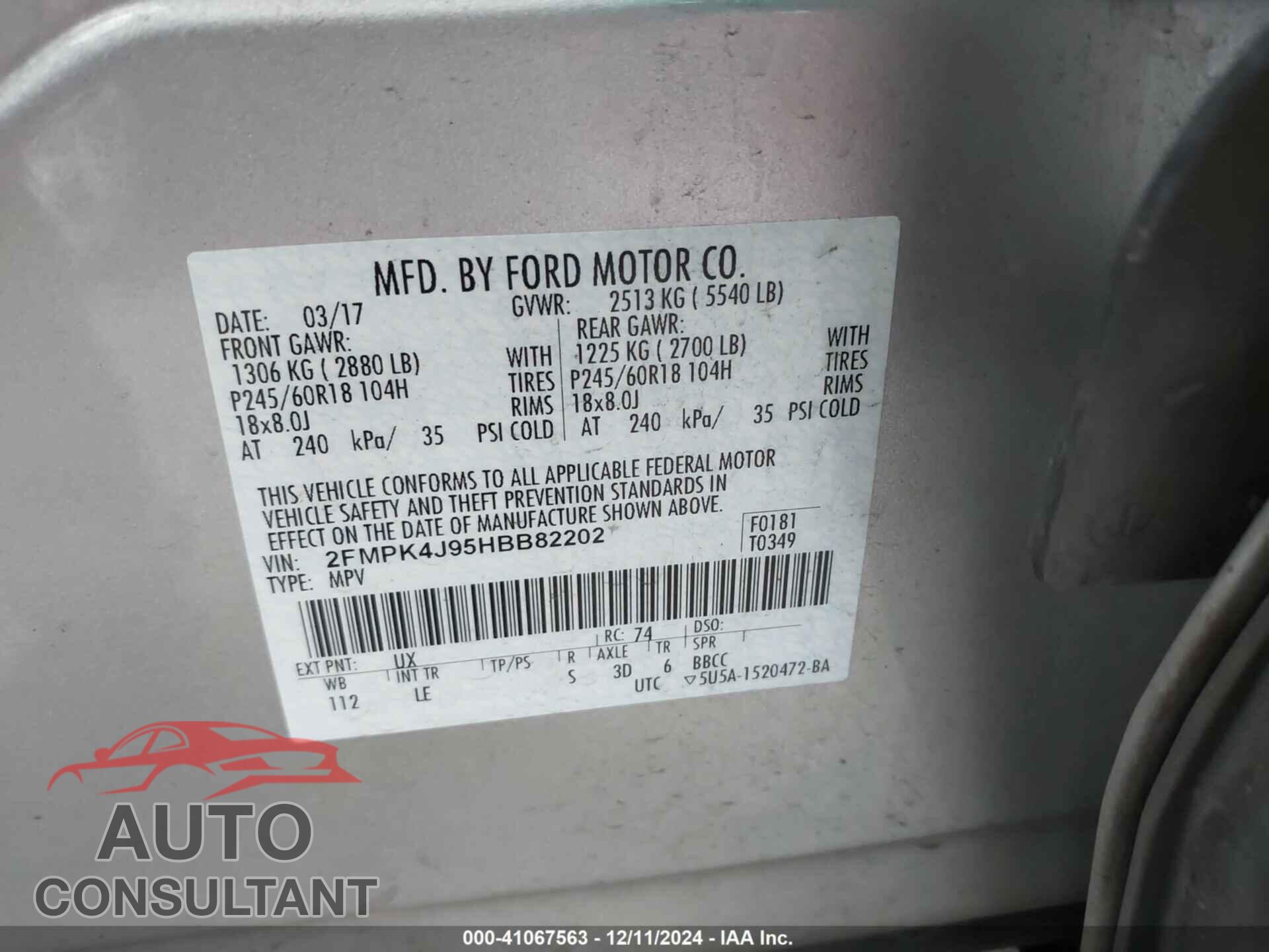 FORD EDGE 2017 - 2FMPK4J95HBB82202
