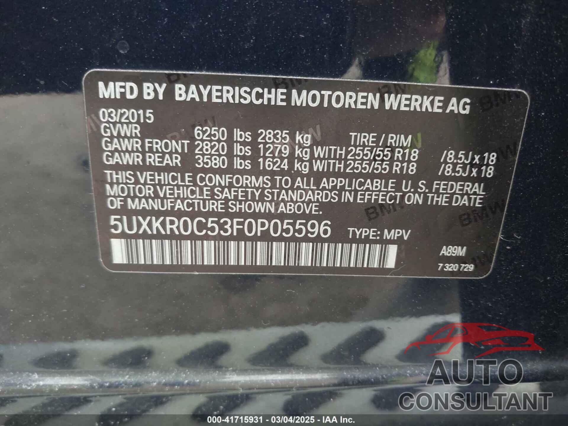 BMW X5 2015 - 5UXKR0C53F0P05596