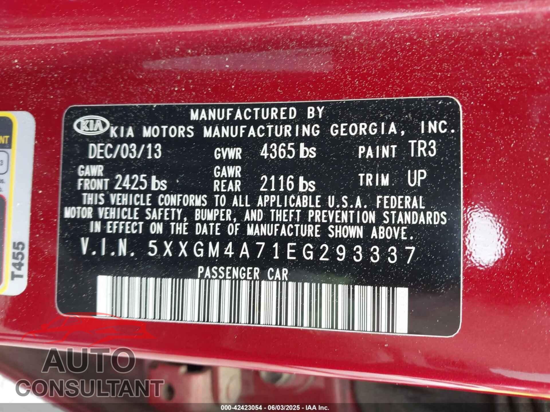 KIA OPTIMA 2014 - 5XXGM4A71EG293337