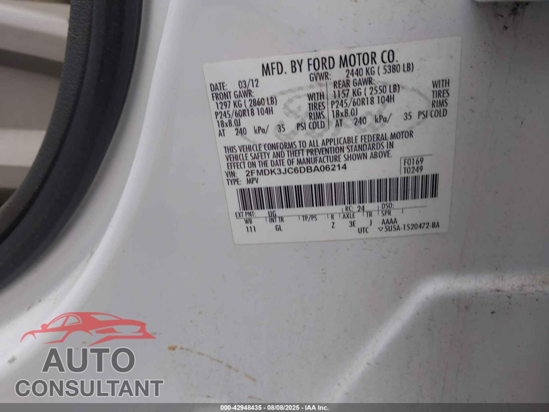 FORD EDGE 2013 - 2FMDK3JC6DBA06214