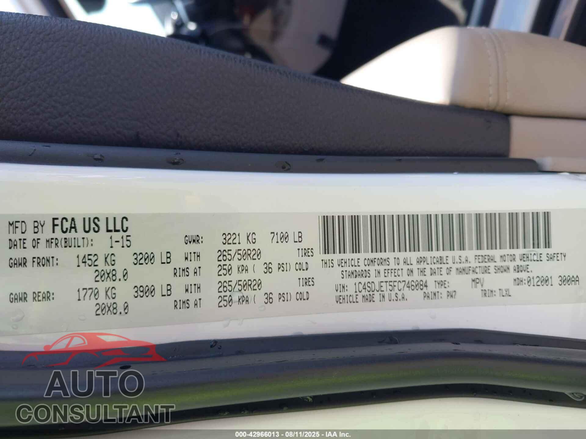 DODGE DURANGO 2015 - 1C4SDJET5FC746084