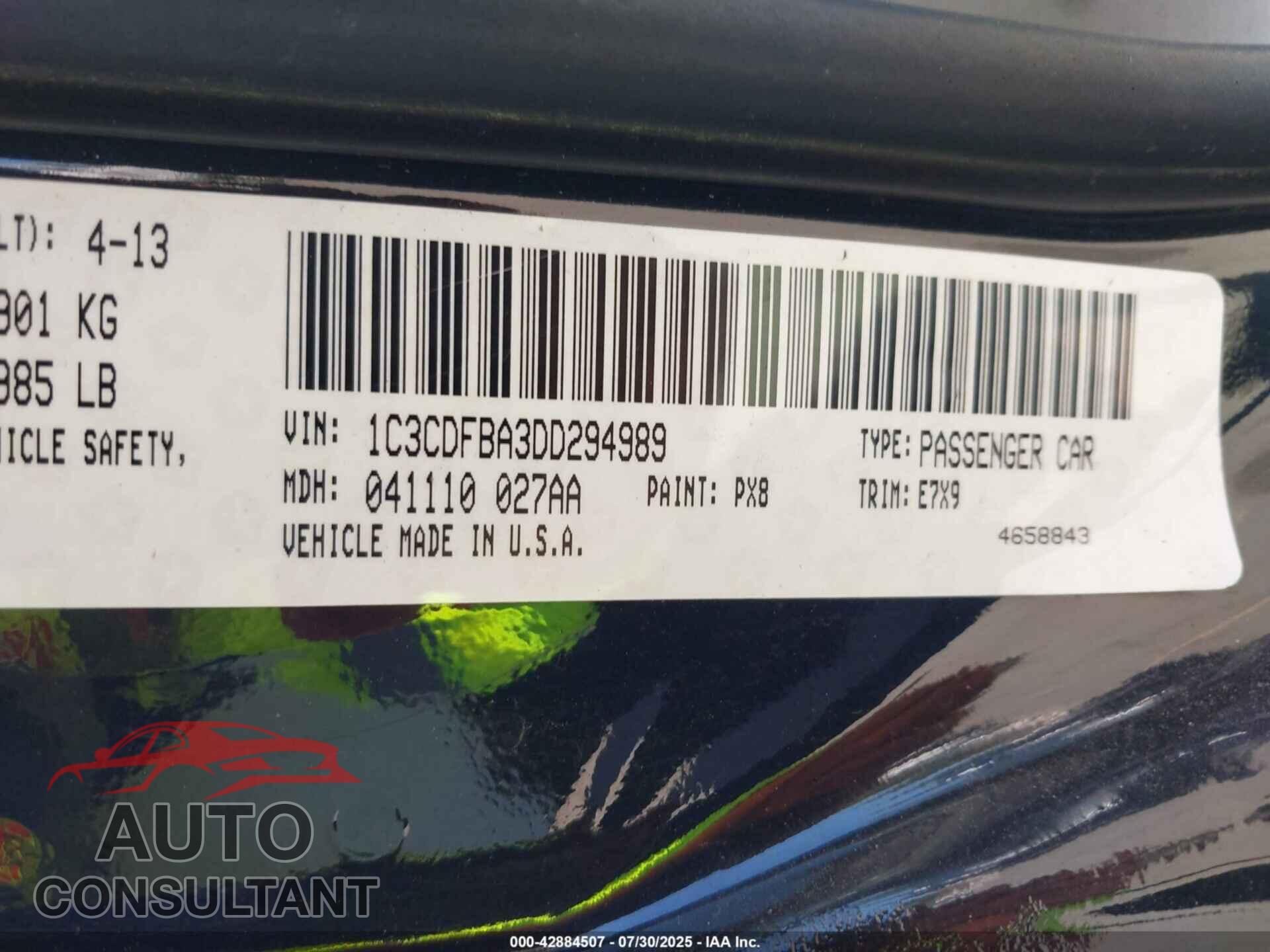 DODGE DART 2013 - 1C3CDFBA3DD294989