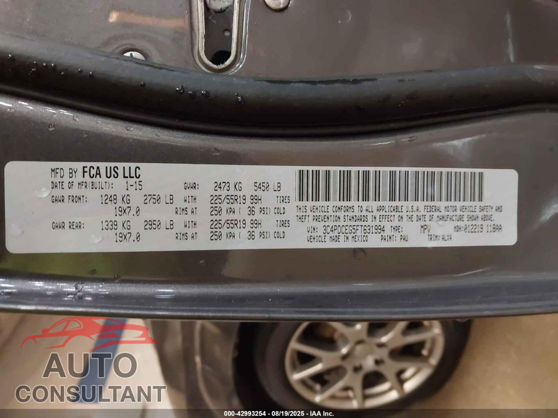 DODGE JOURNEY 2015 - 3C4PDCEG5FT631994