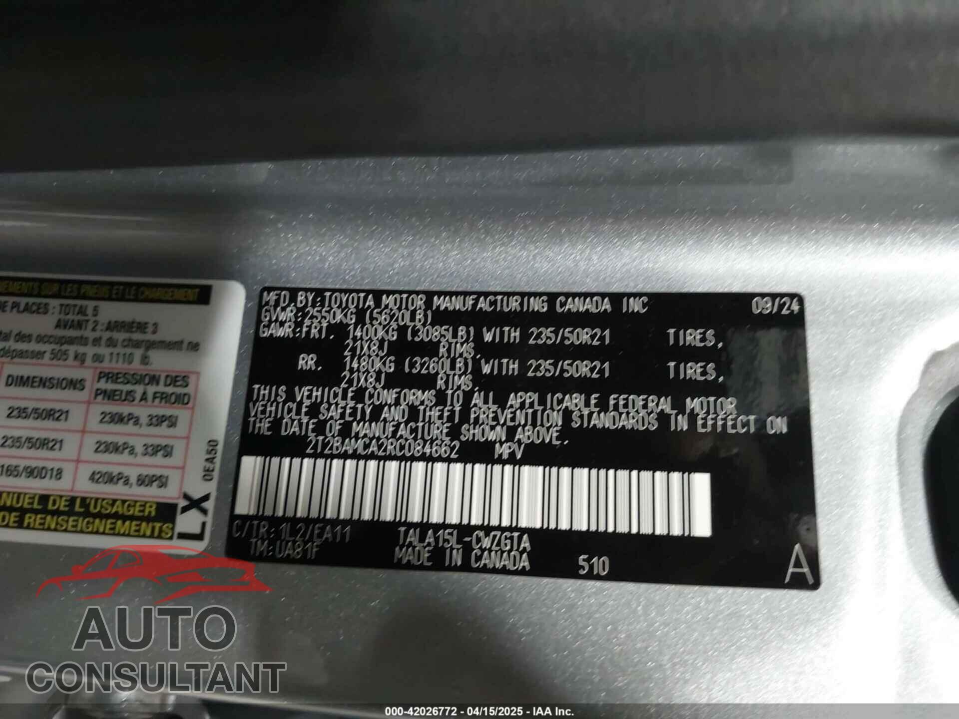 LEXUS RX 350 2024 - 2T2BAMCA2RC084662
