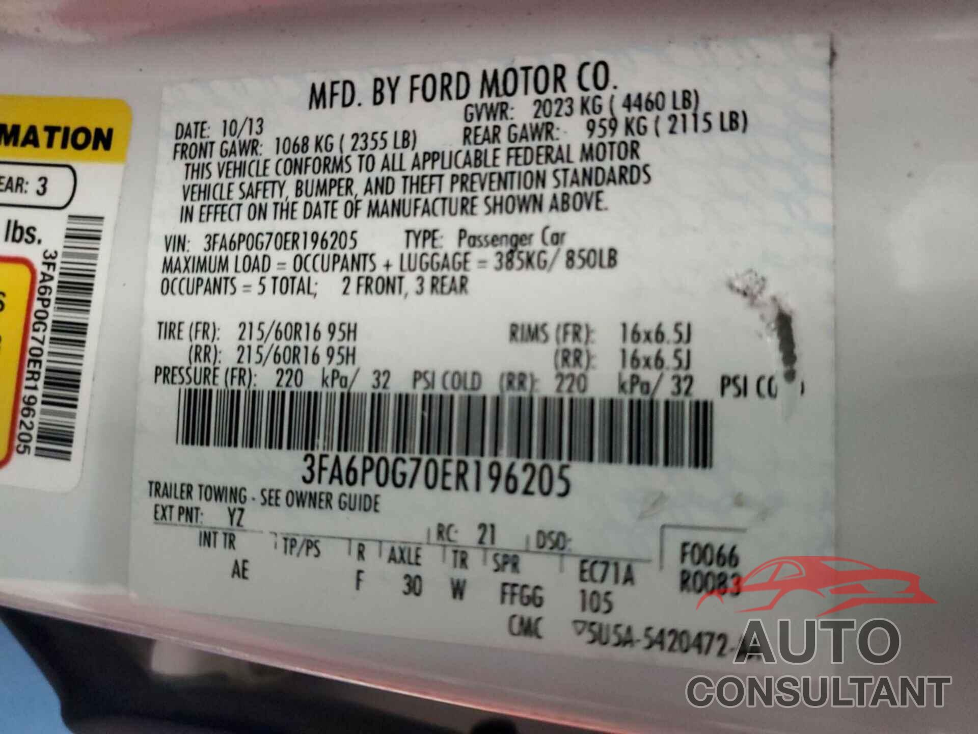 FORD FUSION 2014 - 3FA6P0G70ER196205
