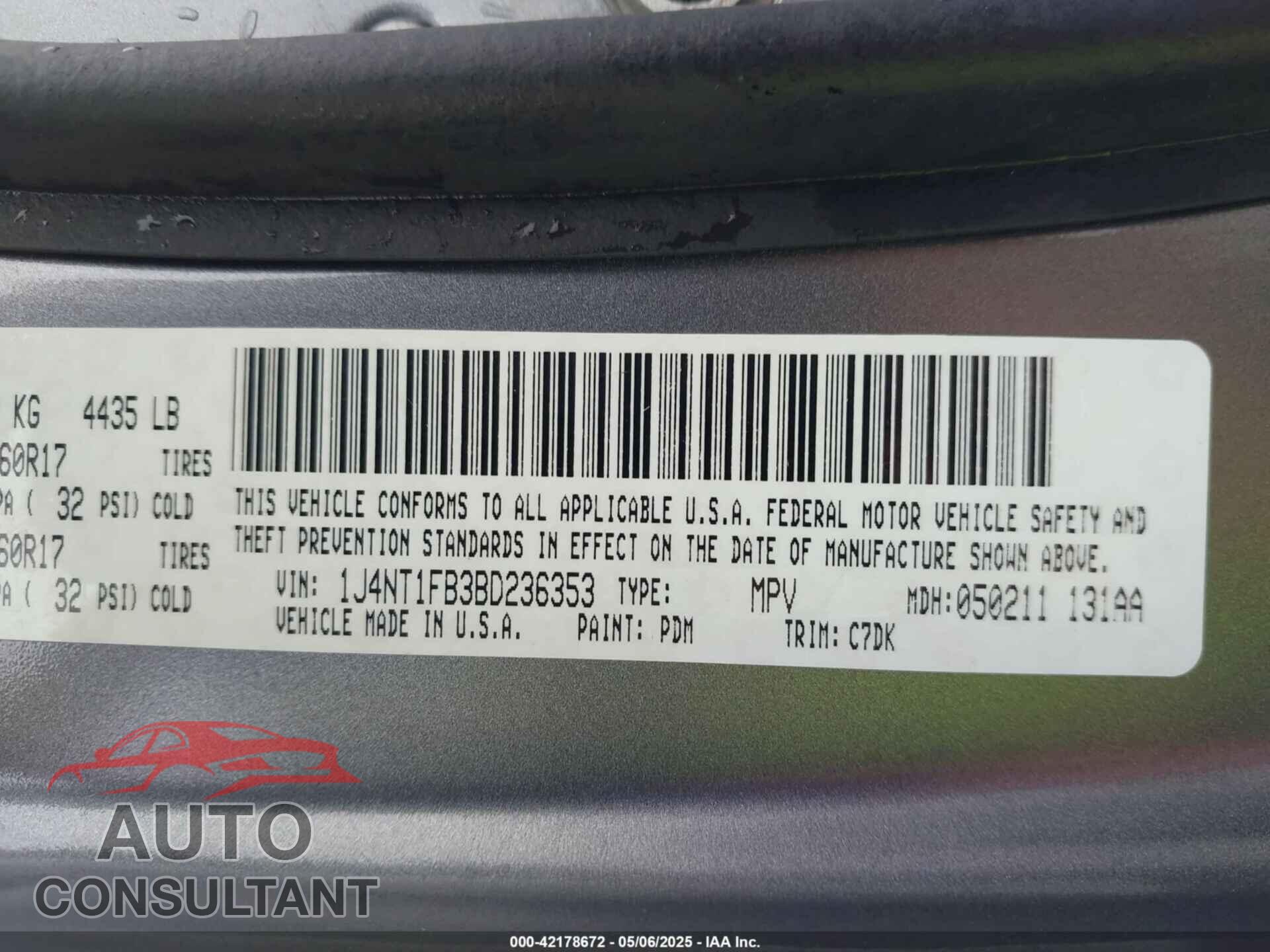 JEEP COMPASS 2011 - 1J4NT1FB3BD236353