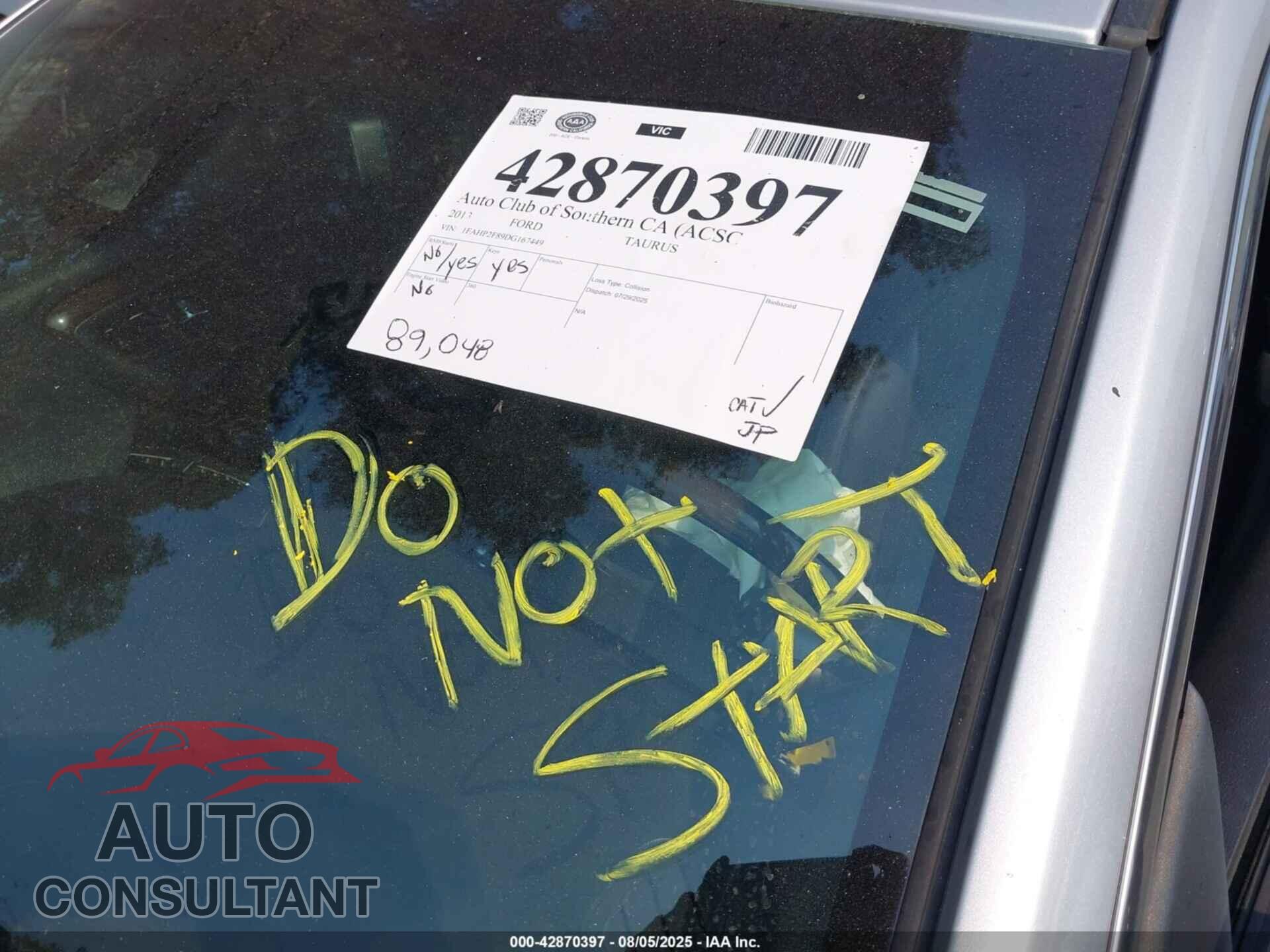 FORD TAURUS 2013 - 1FAHP2F89DG167449
