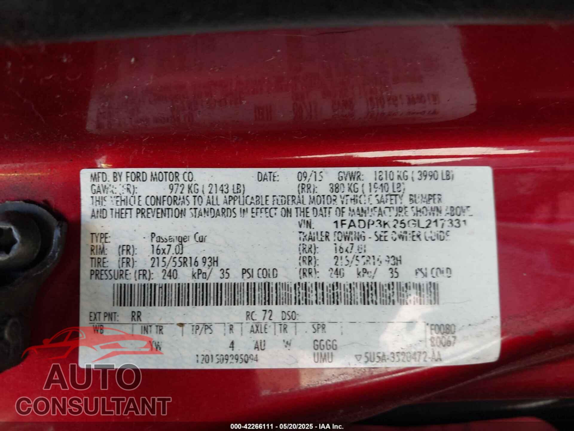 FORD FOCUS 2016 - 1FADP3K25GL217331