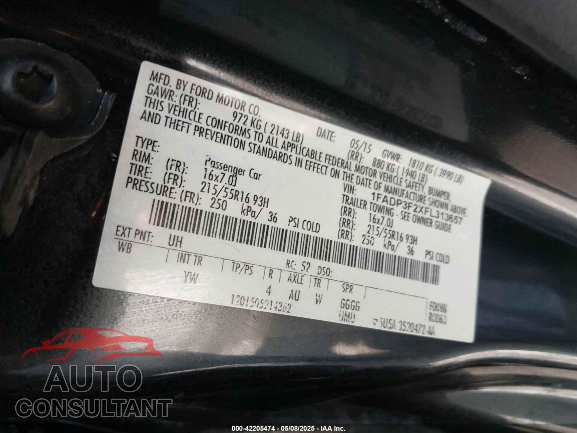 FORD FOCUS 2015 - 1FADP3F2XFL313657
