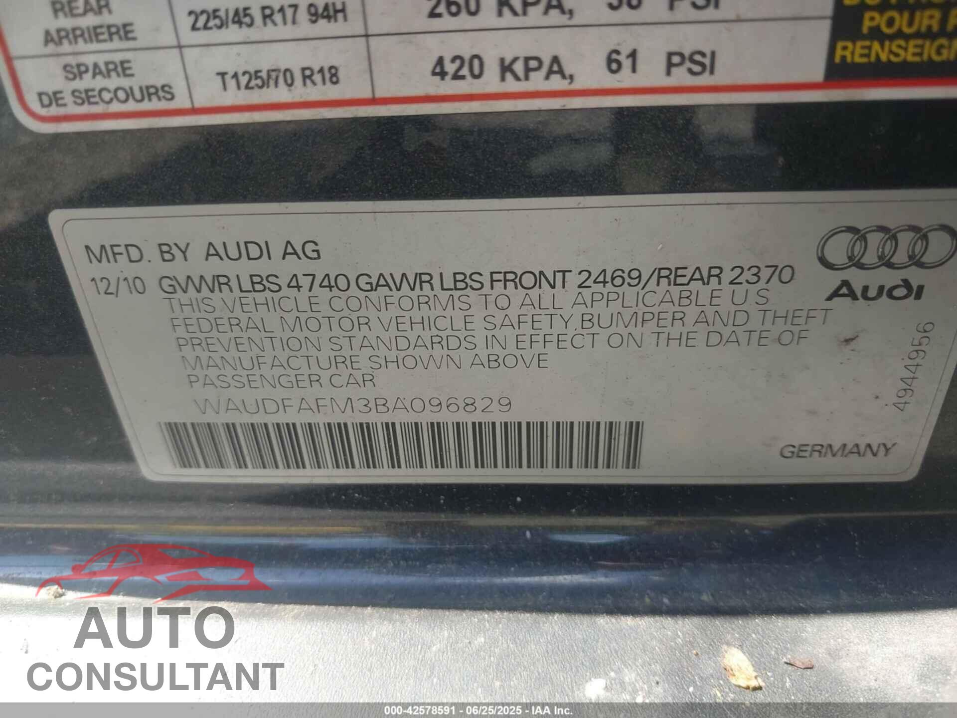 AUDI A3 2011 - WAUDFAFM3BA096829