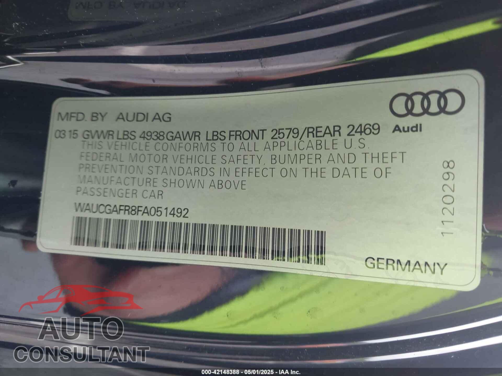 AUDI S5 2015 - WAUCGAFR8FA051492