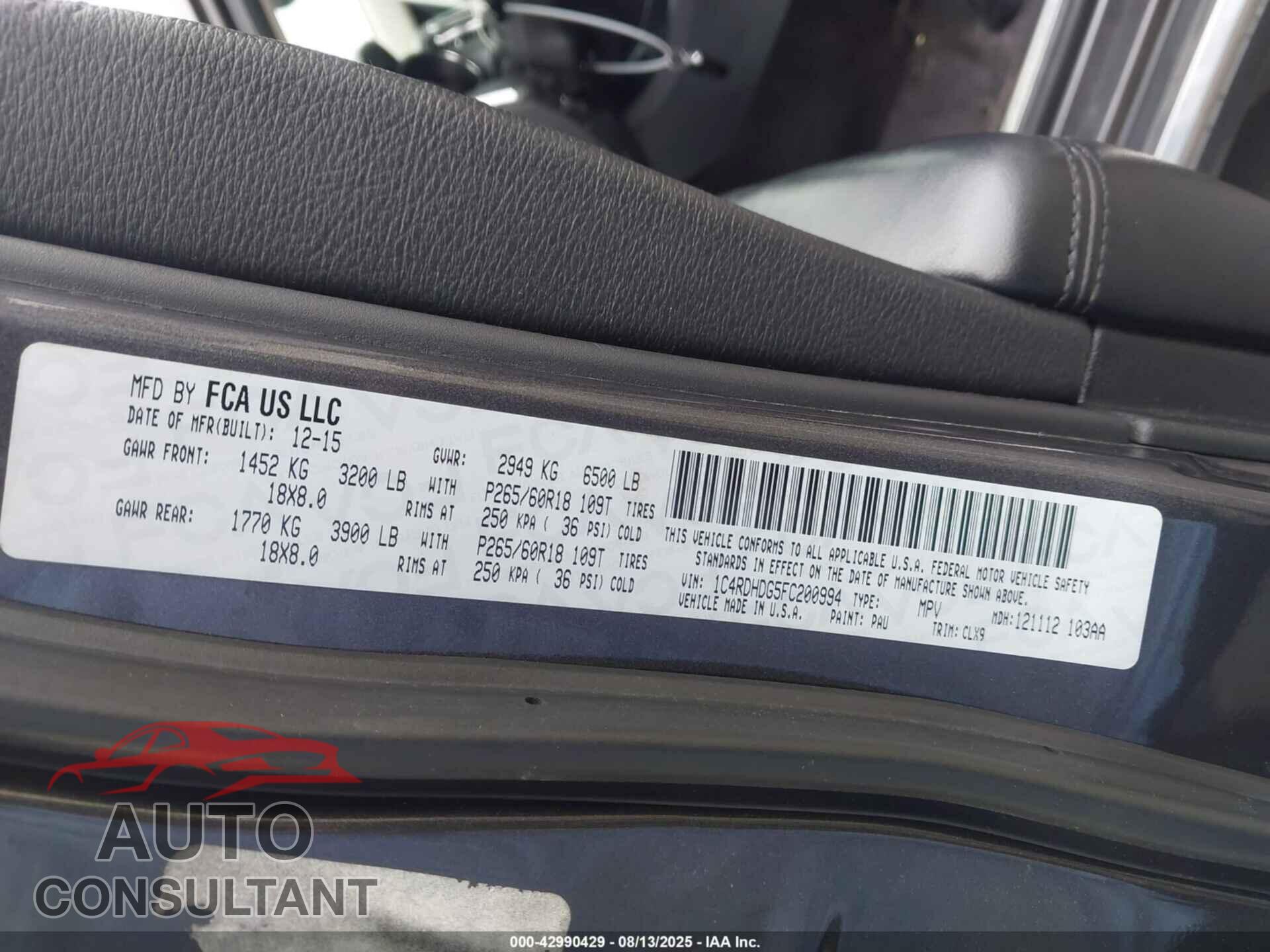 DODGE DURANGO 2015 - 1C4RDHDG5FC200994