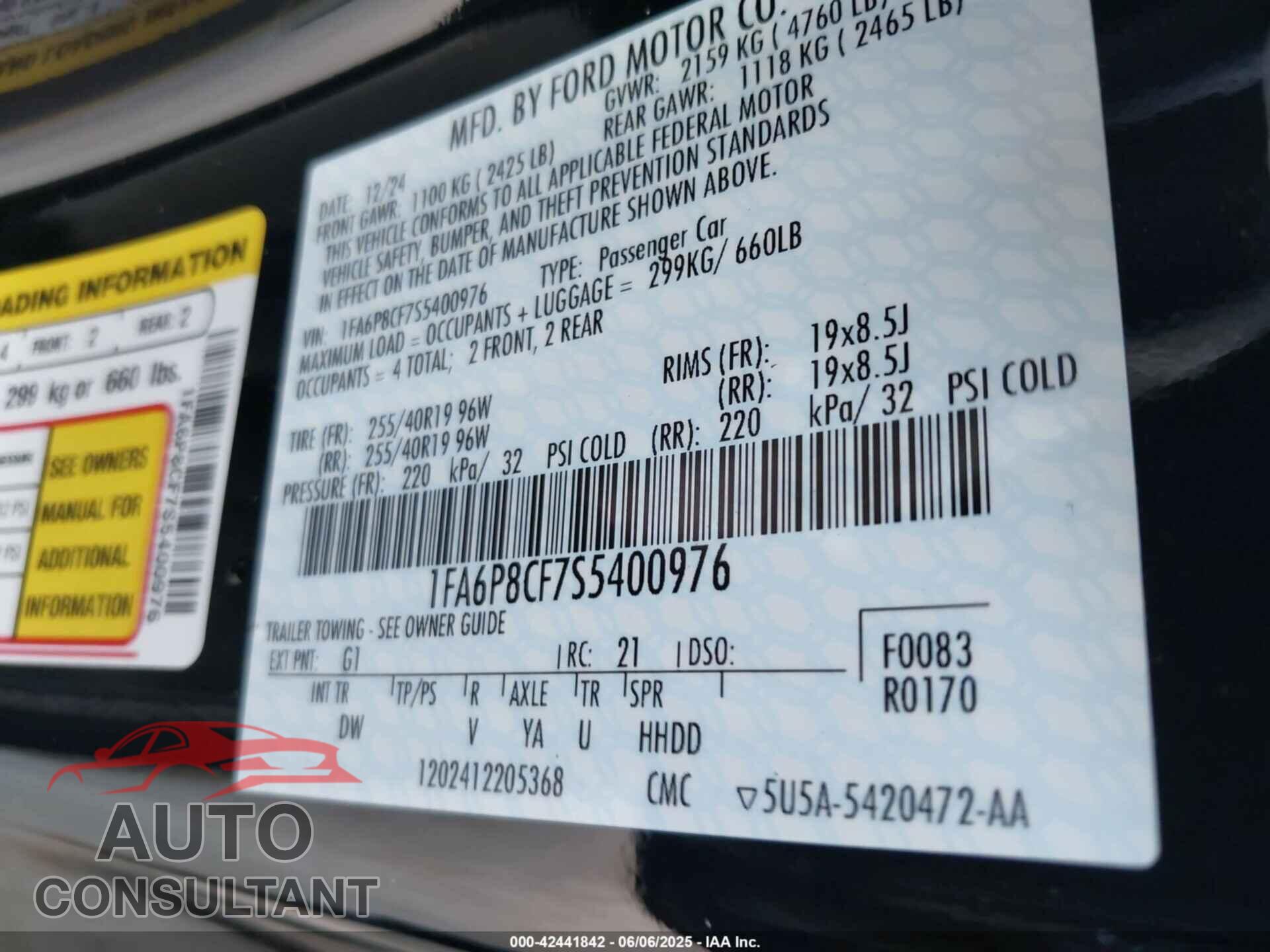 FORD MUSTANG 2025 - 1FA6P8CF7S5400976