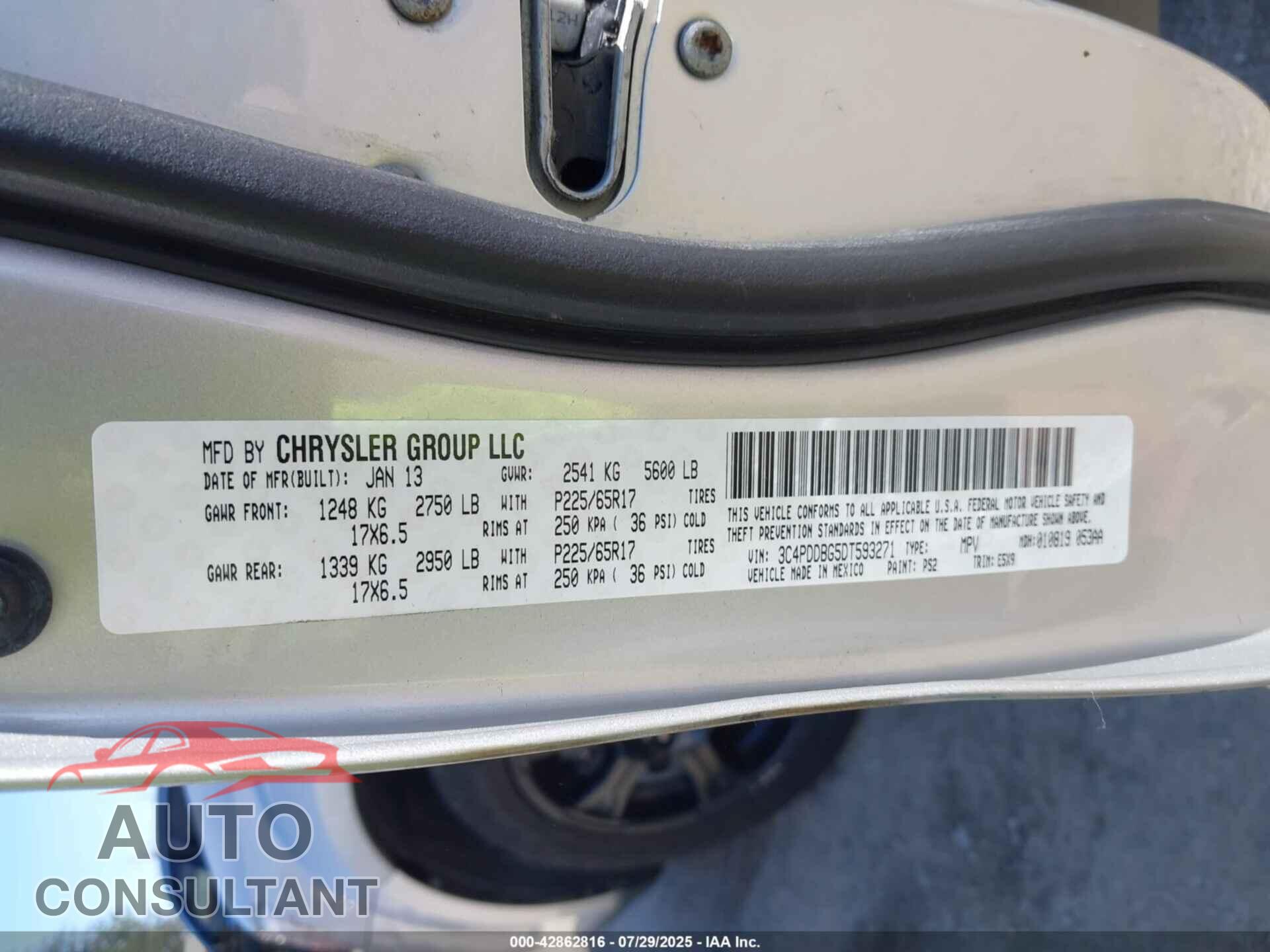 DODGE JOURNEY 2013 - 3C4PDDBG5DT593271